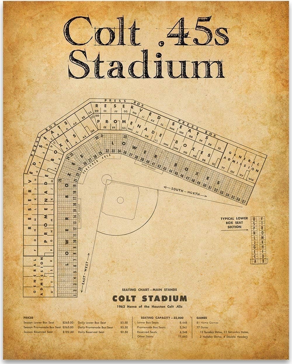 Houston Historic Baseball Stadium Seating Chart 11×14 Unframed Poster  Vintage Ballpark Map, Retro Sports Blueprint Print, Classic Baseball Wall Art