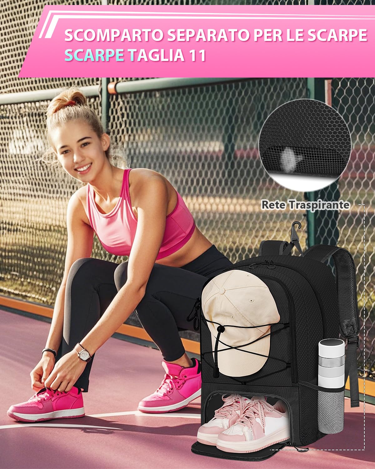 MATEIN Zaino Calcio con Porta Scarpe, Impermeabile Zaini Sportivo Uomo per PC 15.6 Pollici, Leggero Borsa Calcio con Gancio, Sacca Zaino Uomo e Donna per Football Pallacanestro Pallavolo, Nero