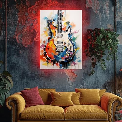 Miniatura 9 de Arte de pared de guitarra de graffiti, arte colorido de guitarra en acuarela, arte de graffiti, decoración de habitación, música estética, arte de