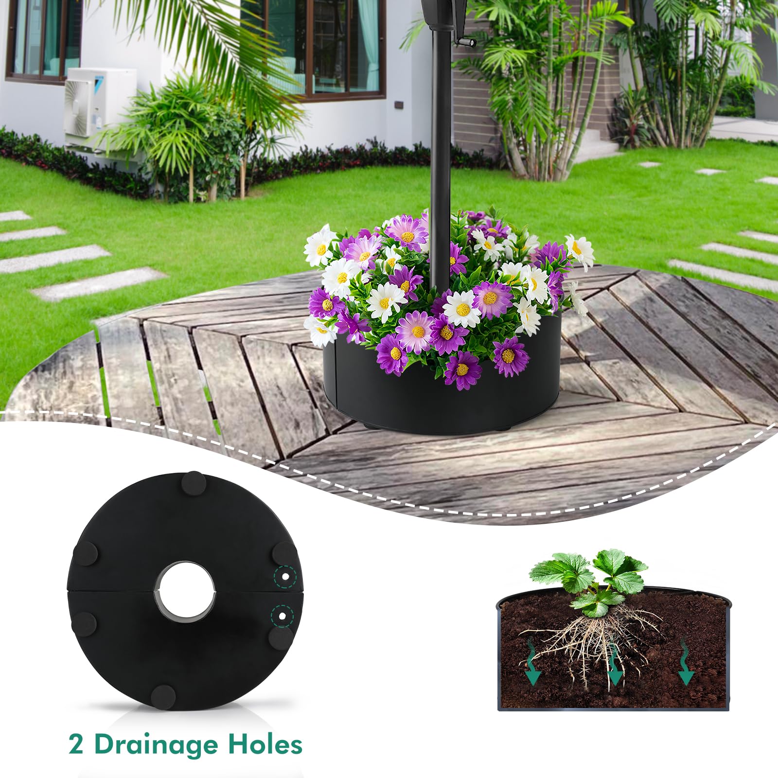 flower planter that goes around patio table umbrella Sunscape in Black (Large) Introducing the Picnic Tabletop Planter How to Make Easy DIY