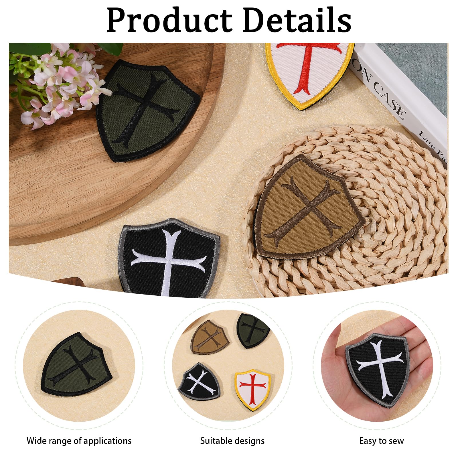 8 parches bordados de cruz templaria con cierre de para mochilas tácticas, ropa DIY, chalecos, sombreros y accesorios para exteriores
