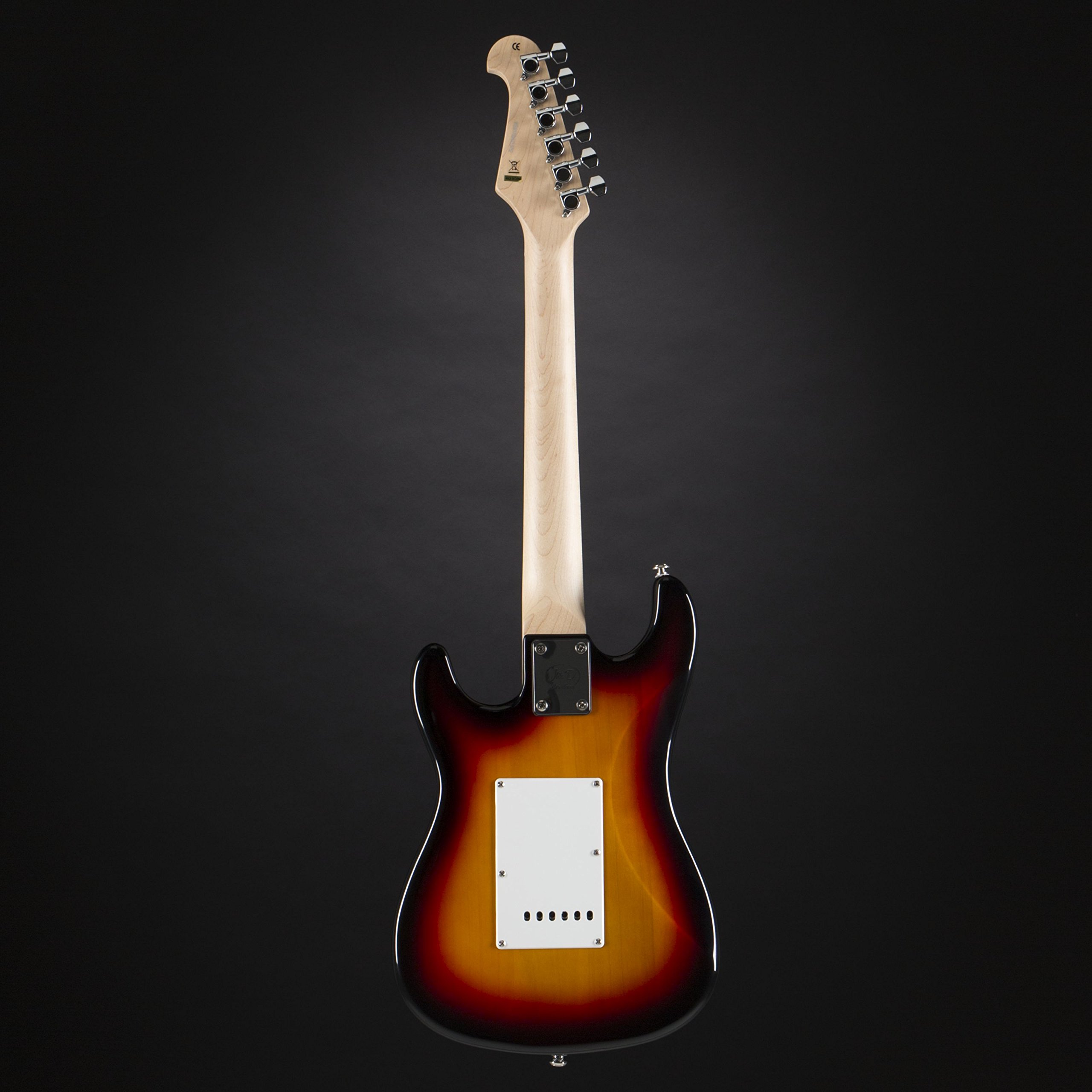 J & D E-Gitarre, 3/4 elektrische Gitarre für Anfänger mit Single Coil Tonabnehmer, Electric Guitar in hochglanz Sunburst, ST-Style Mini