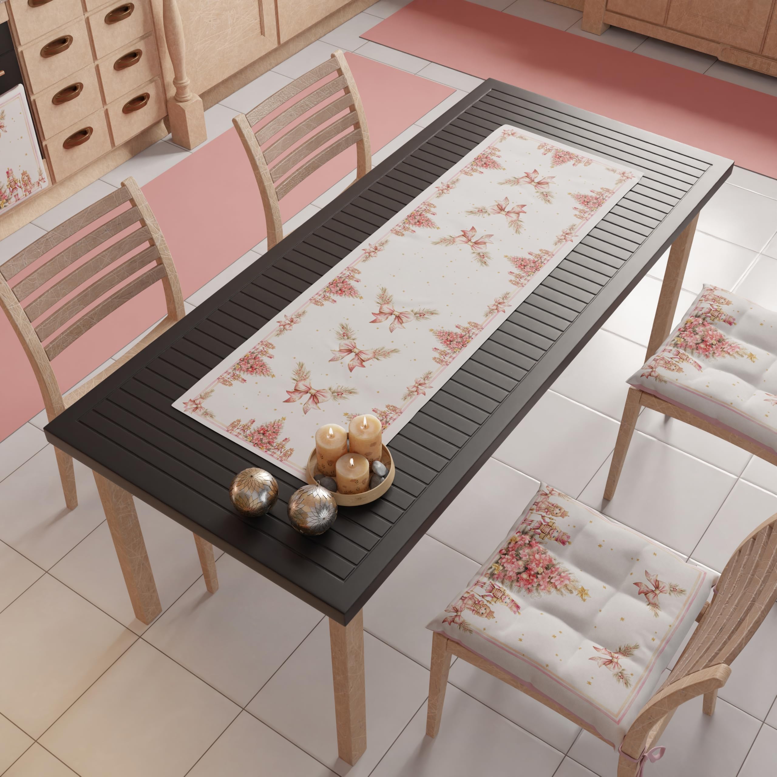 PETTI Artigiani Italiani, Christmas Table Runner, Kitchen Runner 140x40 cm, Elegant Pink Nutcracker Christmas Table Runner - Image 2