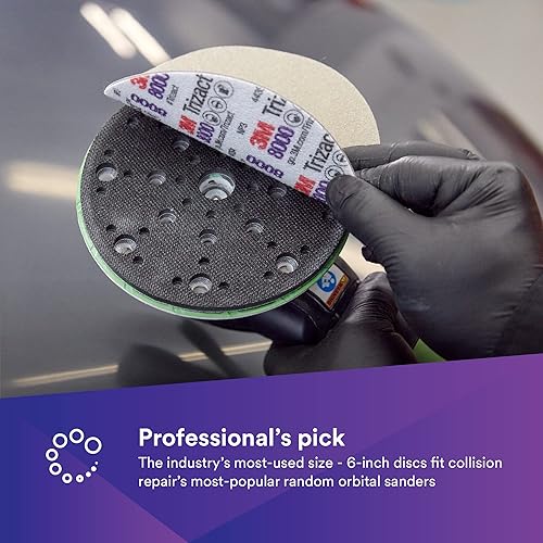 Miniatura 24 de 3M Disco abrasivo Trizact Hookit de grado 8000 con respaldo de espuma, 30804, 3 pulgadas, acabado de pintura, lijado ultrafino, eliminación de micro