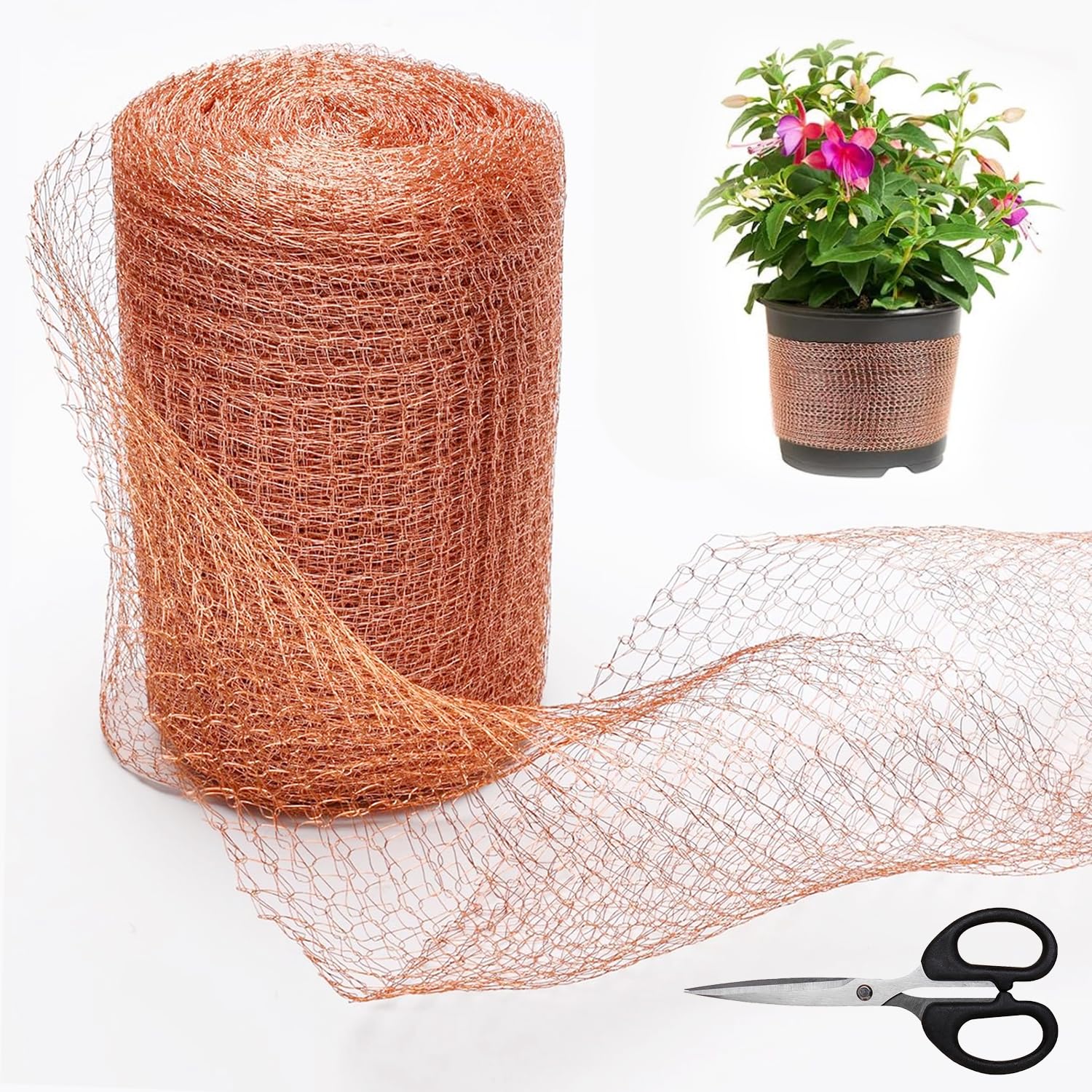 Filet en cuivre, Filet Cuivre Anti Limaces et Escargots avec ciseaux, 127 mm x 15 m Clôture en cuivre coupable, Ruban de cuivre découpable contre les limaces pour Jardin,Maison,Potager
