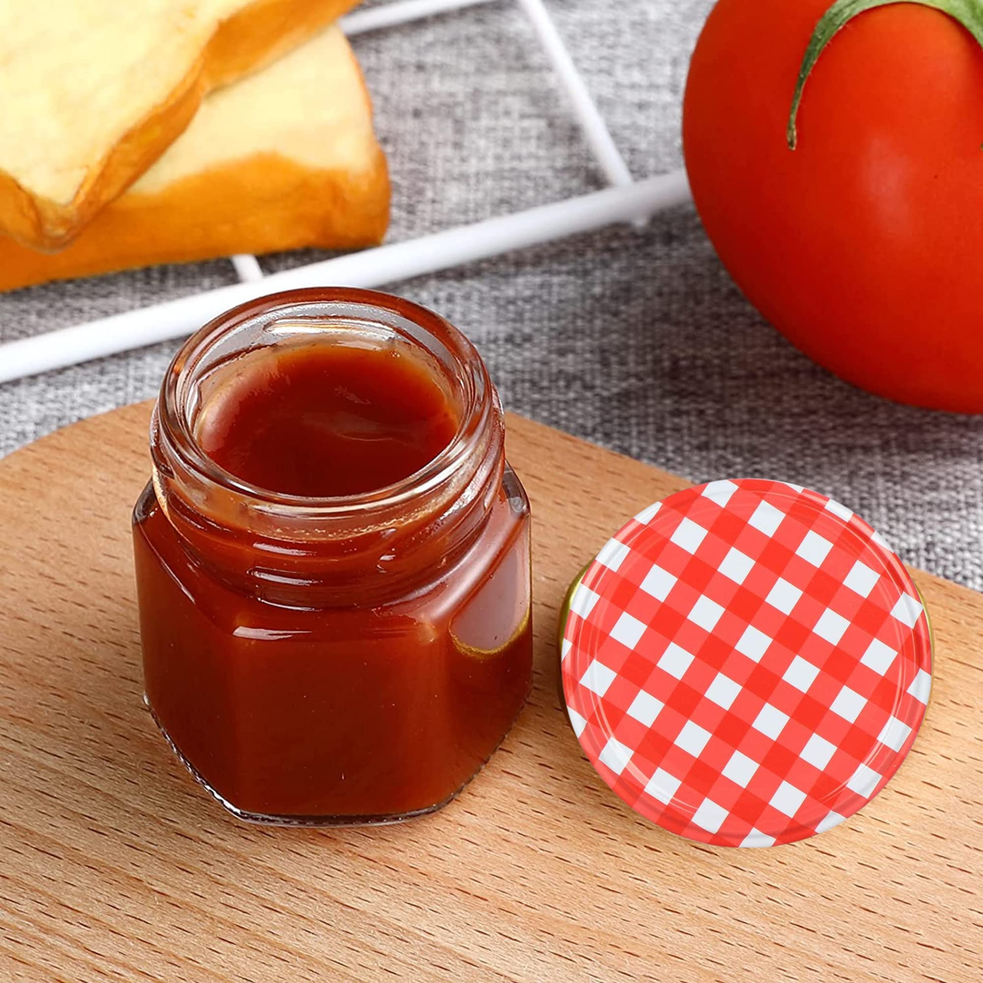 Awiku 12 Small Hexagonal Glass Jars with Airtight Lid 45 ml, Jars for Honey Jam, Small Jars, Sturdy and Waterproof Glass Jars - Image 2