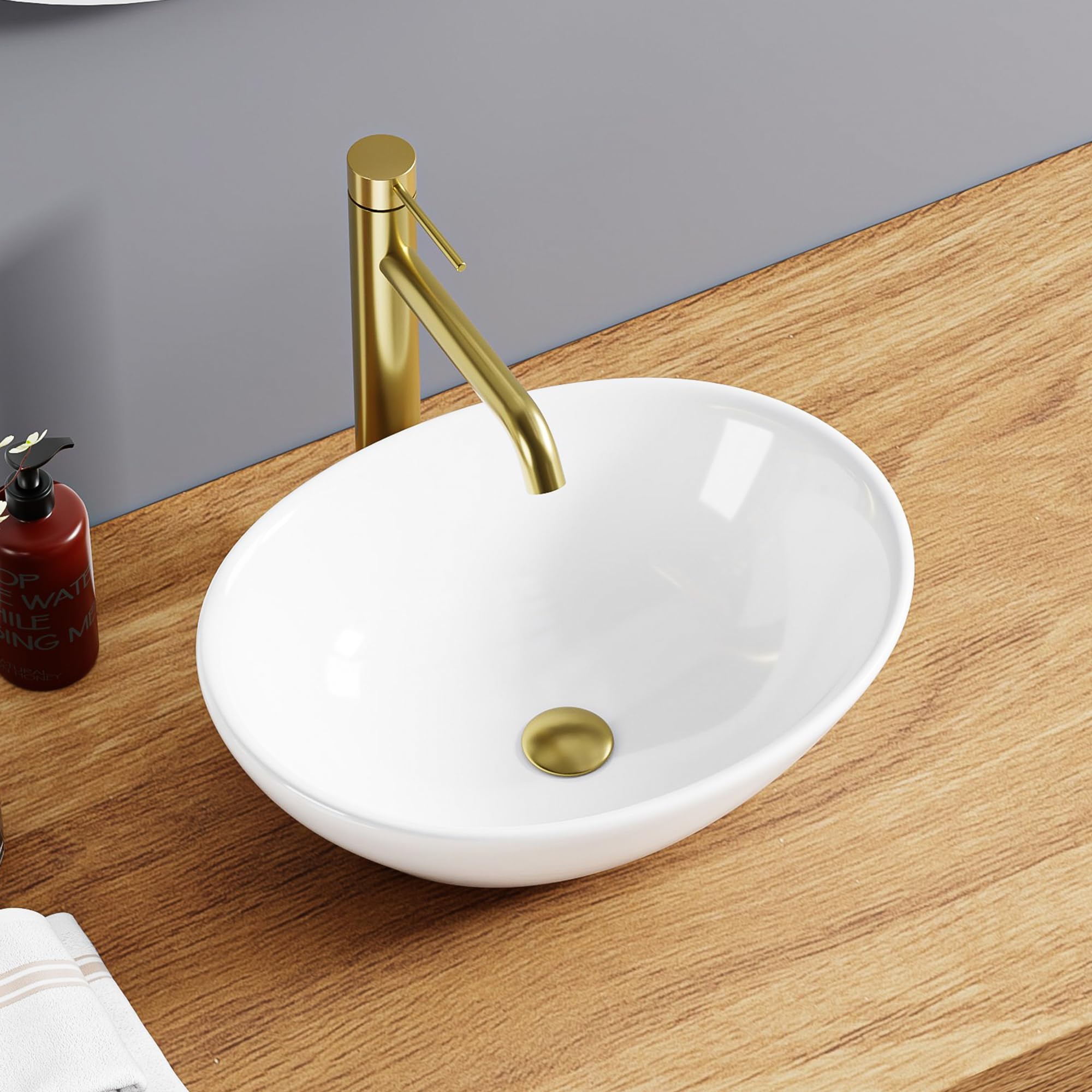 Lavabo ovale bianco 41,5 x 33,5 x 14,5 cm – Lavabo compatto in ceramica lucida – Design intemporale e purificato – ideale per WC, WC e piccoli bagni – facile da applicare e pulire