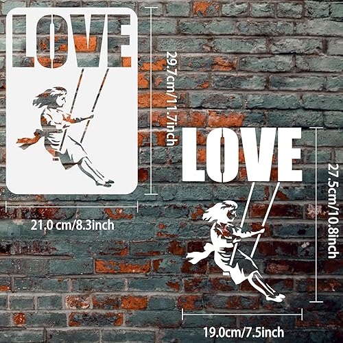 Miniatura 2 de FINGERINSPIRE Plantilla de arte Banksy Girl On Swing de 8.3 x 11.7 pulgadas, plantilla de pintura reutilizable con tema de Banksy