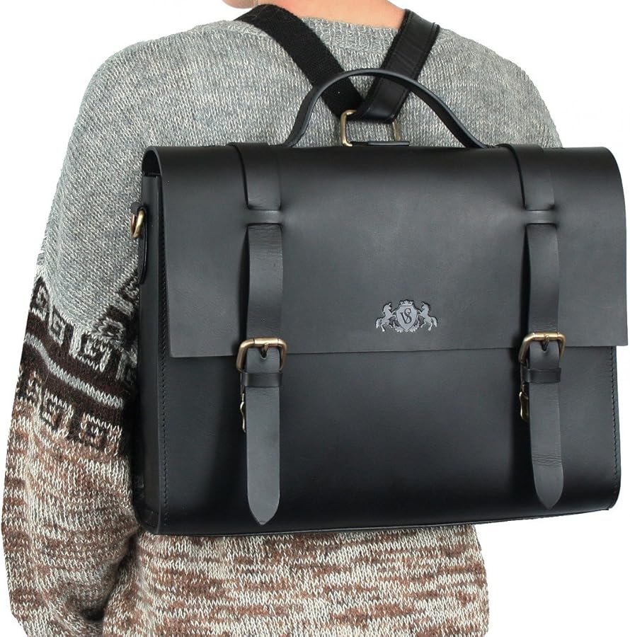 SID & VAIN Serviette Ordinateur Brighton | Compartiment 15" Laptop Cuir Véritable | Cartable Porte-Document Attaché-Case XL Grand Homme Beige | Sac Bandoulière Travail Fait à La Main