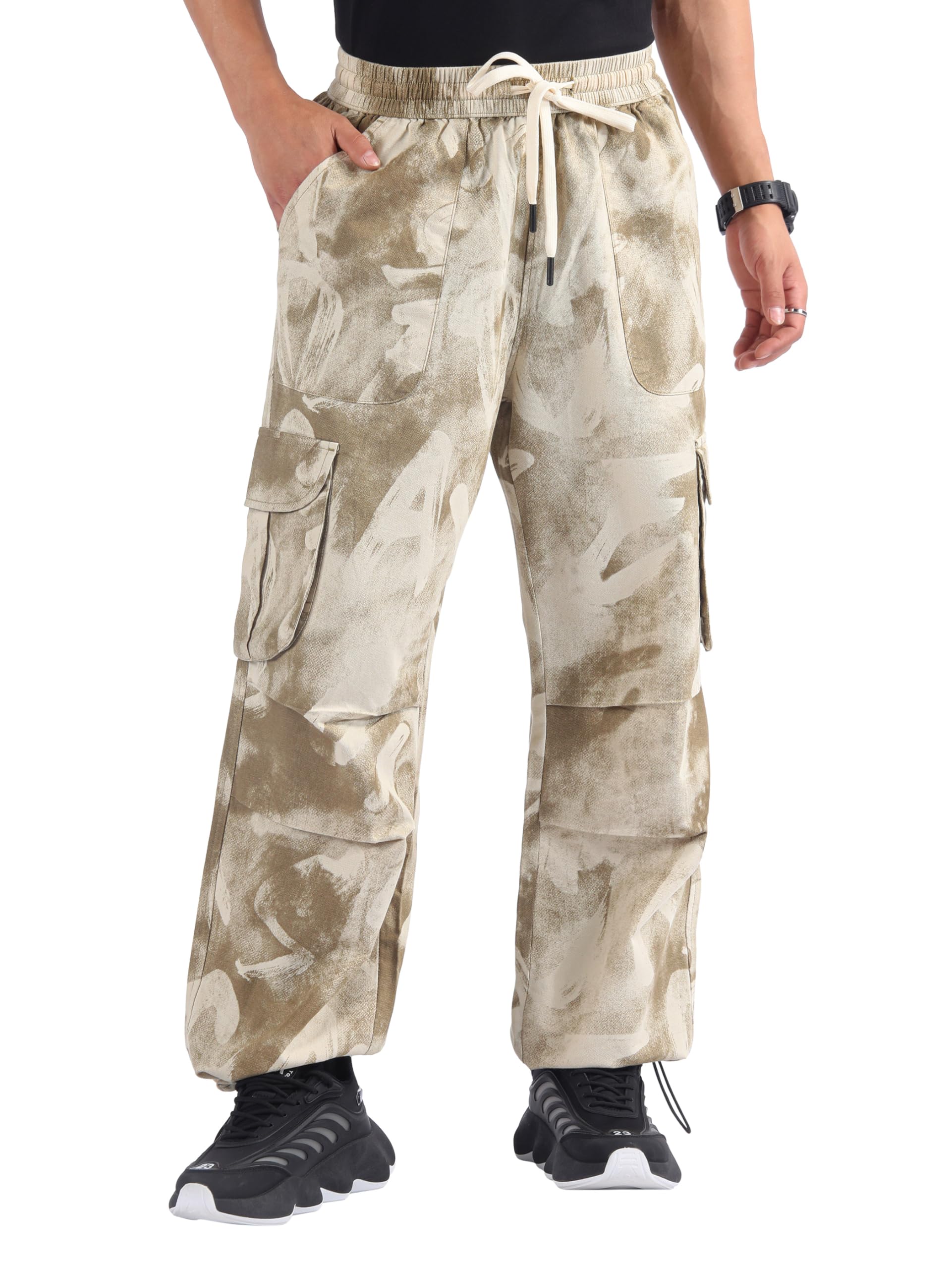 beyoung Cotton Oversized Camo Cargo Pants for Men | Baggy Fit | 6 Spacious Pockets | Plain Smooth Texture | Men Cargo Pants-picture-13