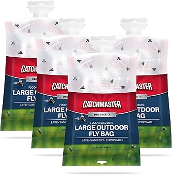 Catchmaster Pro Series Extra-Large Outdoor Fly Trap w/No-Mess Lid 4-Pack - Hanging Fly Trap Outdoor Home, Bug Catcher and Flying Insect Trap with Premium Food Lure for Backyard, Pool, Patio & Camping
