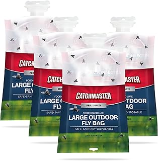 Catchmaster Pro Series Extra-Large Outdoor Fly Trap w/No-Mess Lid 4-Pack - Hanging Fly Trap Outdoor Home, Bug Catcher and Flying Insect Trap with Premium Food Lure for Backyard, Pool, Patio & Camping