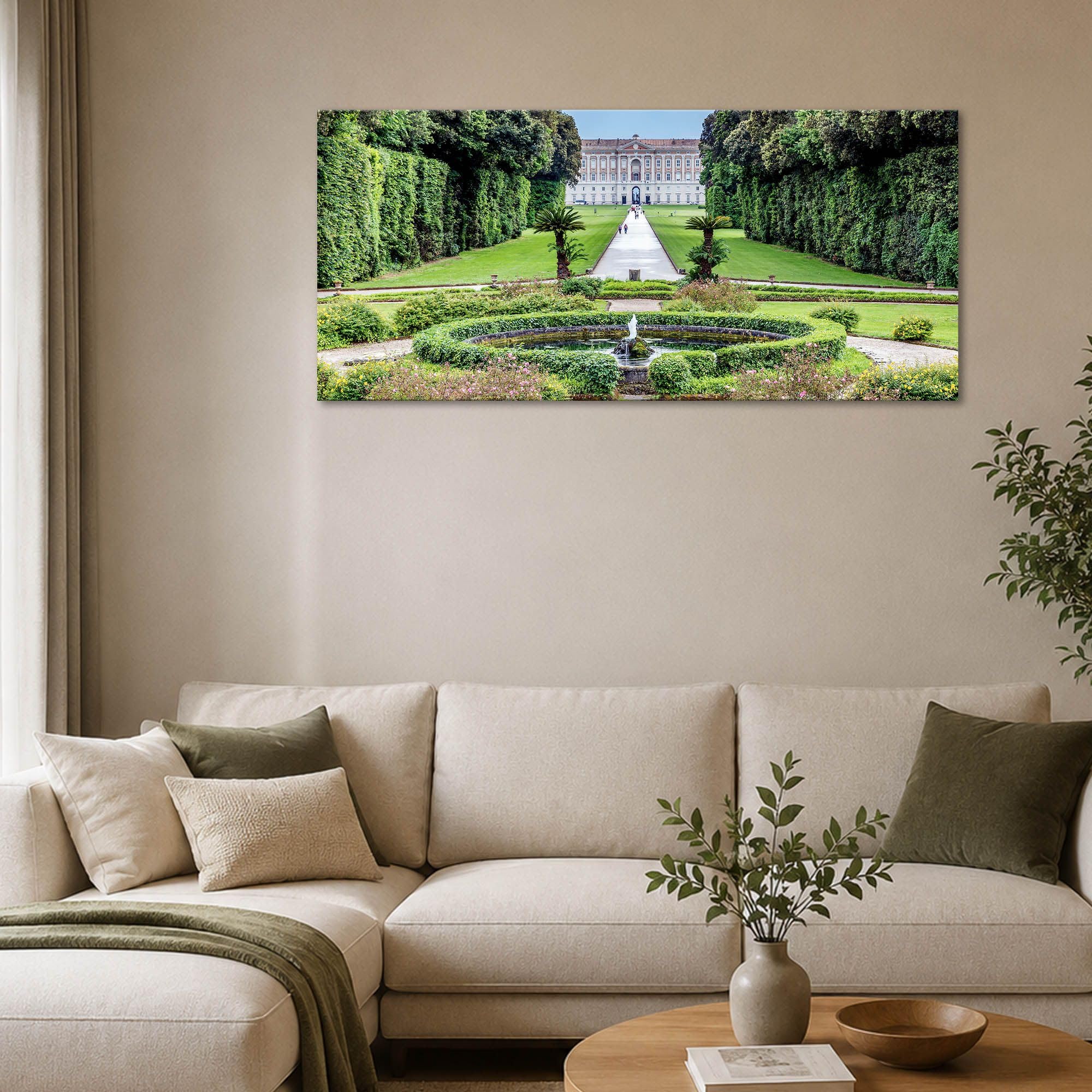 Lupia Quadro Moderno Canvas DEEP 65x143 cm CASERTA - REGGIA GIARDINI | Stampa su tela, telaio legno 3,1 cm, bordo decorato, pronta da appendere per casa hotel ufficio
