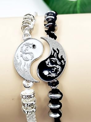 INENIMARTJ 2Pcs Matching Yin and Yang Bracelets,Best Friend Yin Yang Adjustable Cord Bracelets for Bff Friendship,Yin Yang Couple Bracelet (A)