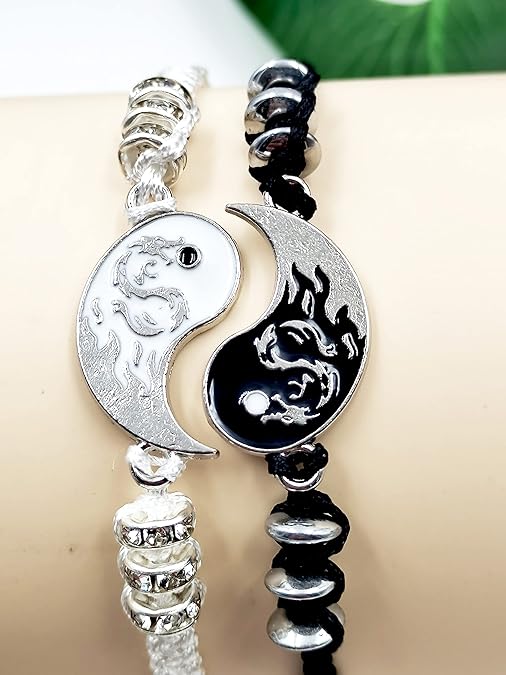 INENIMARTJ 2Pcs Matching Yin and Yang Bracelets,Best Friend Yin Yang Adjustable Cord Bracelets for Bff Friendship,Yin Yang Couple Bracelet (A)