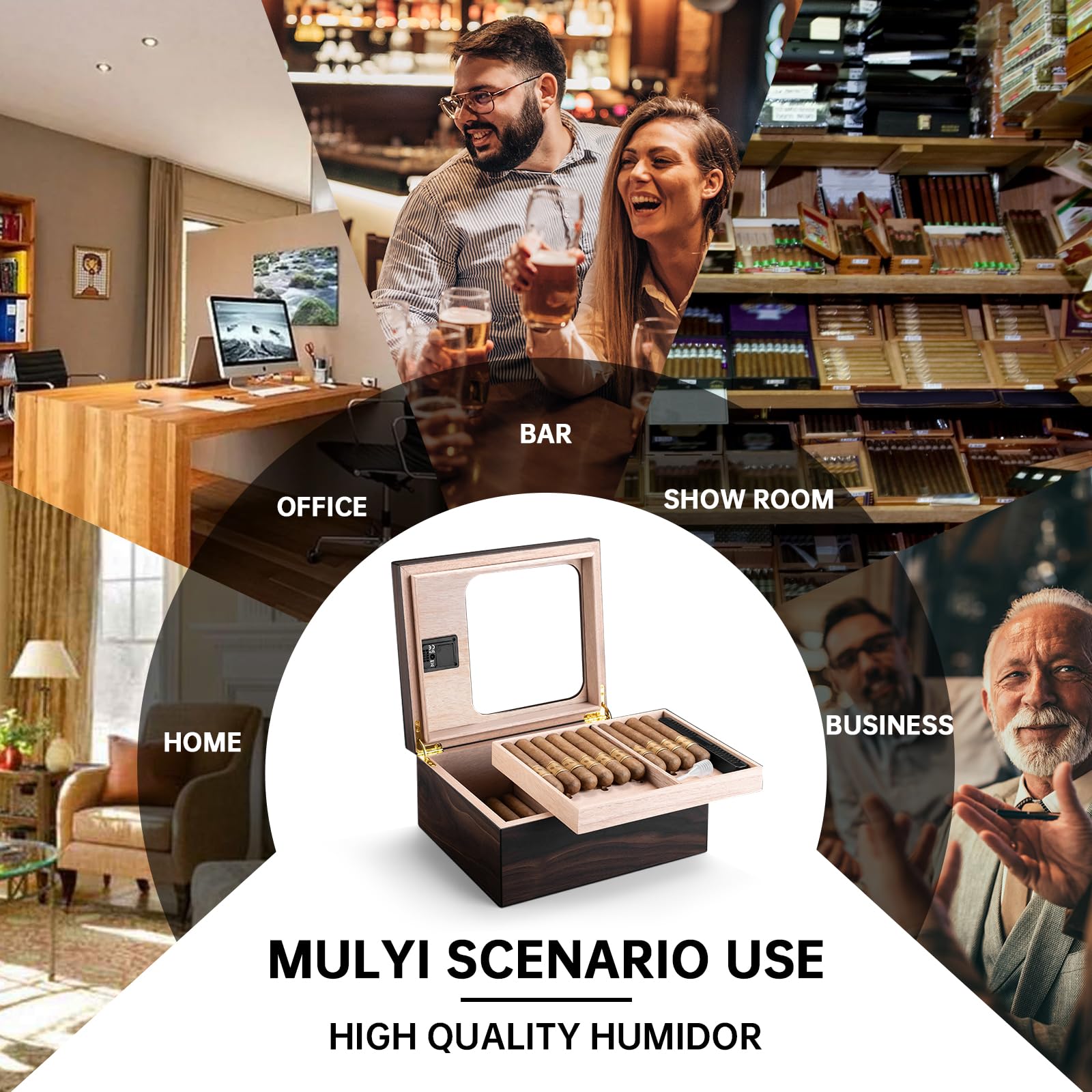 Zigarren Humidor aus Zedernholz, Zigarrenbox mit Hygrometer und Luftbefeuchter, Doppelraum Zigarrenkiste mit Regal für 45-55 Zigarren, Männer Geschenk Zigarren Zubehör (Dunkelbraun)