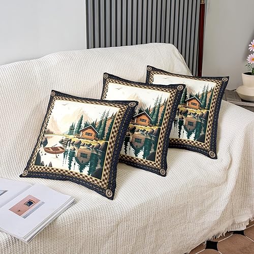 Miniatura 4 de Funda de almohada con estampado de vaquero occidental a cuadros de doble cara, estilo rústico, funda de cojín cuadrada suave de 24 x 24 pulgadas,