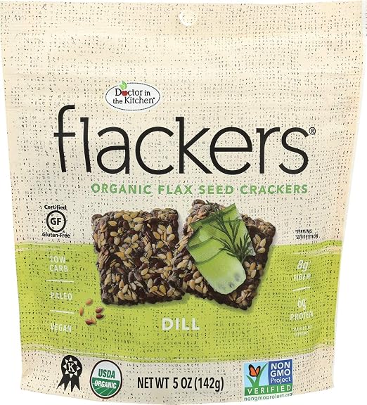 Doctor in the kitchen dill flackers flax seed crackers 5oz nogmo (893615002022)
