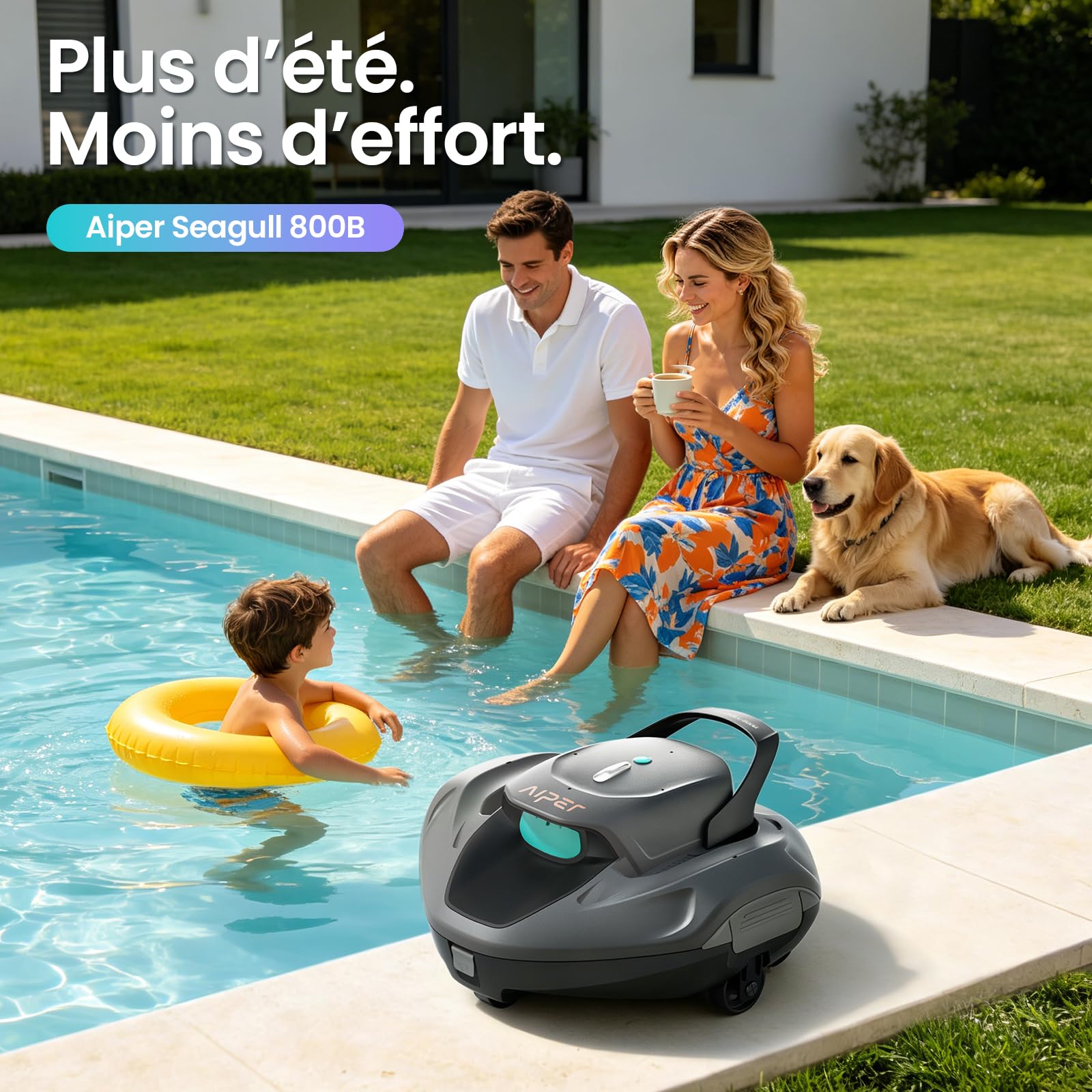 AIPER Seagull 800B Robot Piscine, Aspirateur Piscine Hors Sol, 90 Min d’Autonomie, Stationnement Automatique, Affichage LED, Robot Piscine sans Fil pour Piscines Hors-Sol Jusqu’à 80 m²