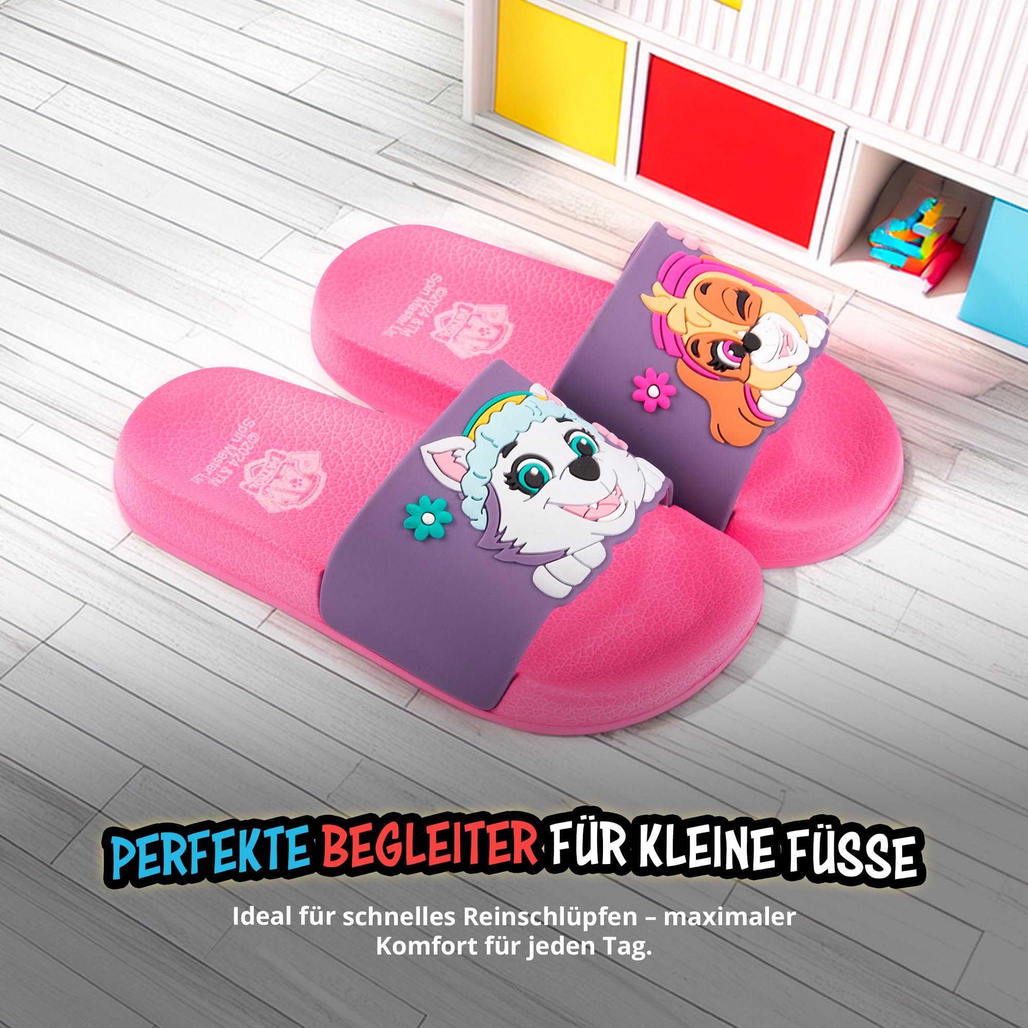 United Labels Paw Patrol Badelatschen für Mädchen, Pink, Kinder Badeschlappen rutschfest, Schlappen mit Skye und Everest, Badesandalen