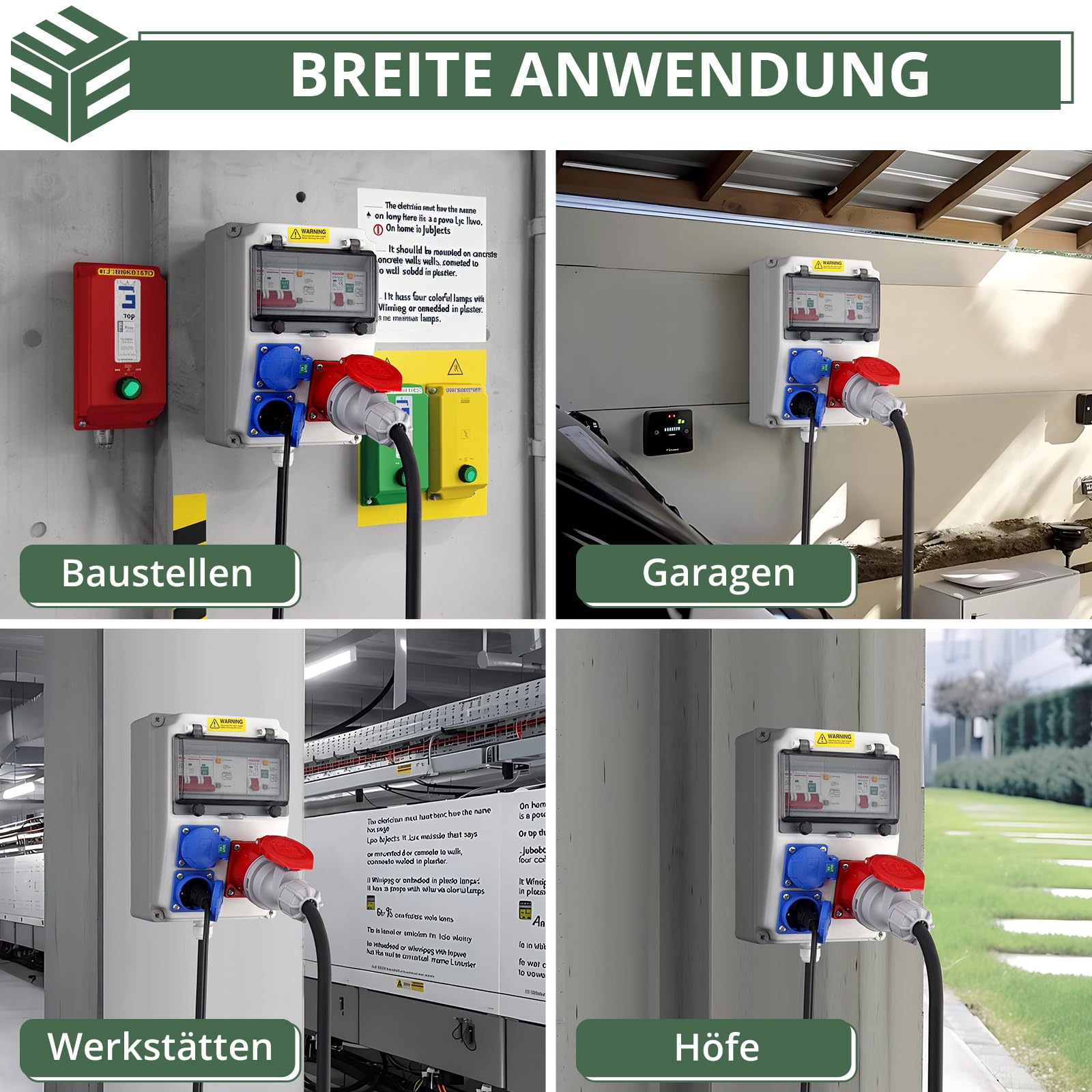 EYPINS Baustromverteiler mit LS+FI, Wandverteiler 2x 230V Schuko-, 1x CEE-Steckdose 16A Stromverteiler IP66 Wasserdicht, flammhemmende ABS Verteiler für Innen und Außen Werkstätten Fabriken
