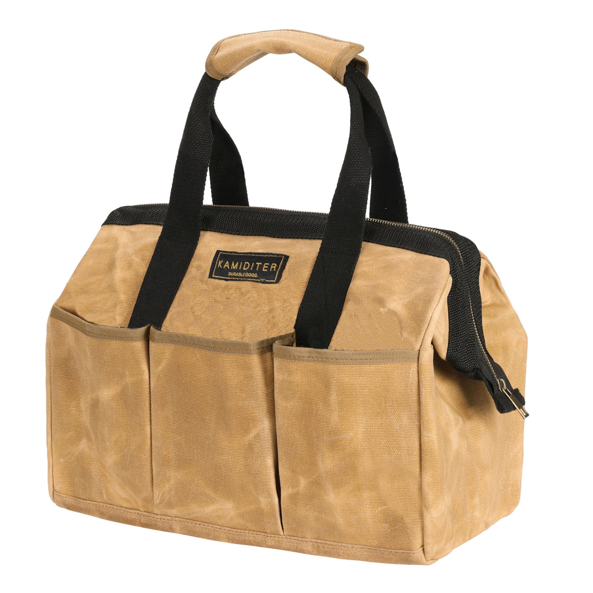 Heavy-Duty Waxed Canvas Tool Tote Bag - Wide Mouth Open Top Organizer with Reinforced Handle | Large Capacity Tool Pouch for Wrenches, Screwdrivers &