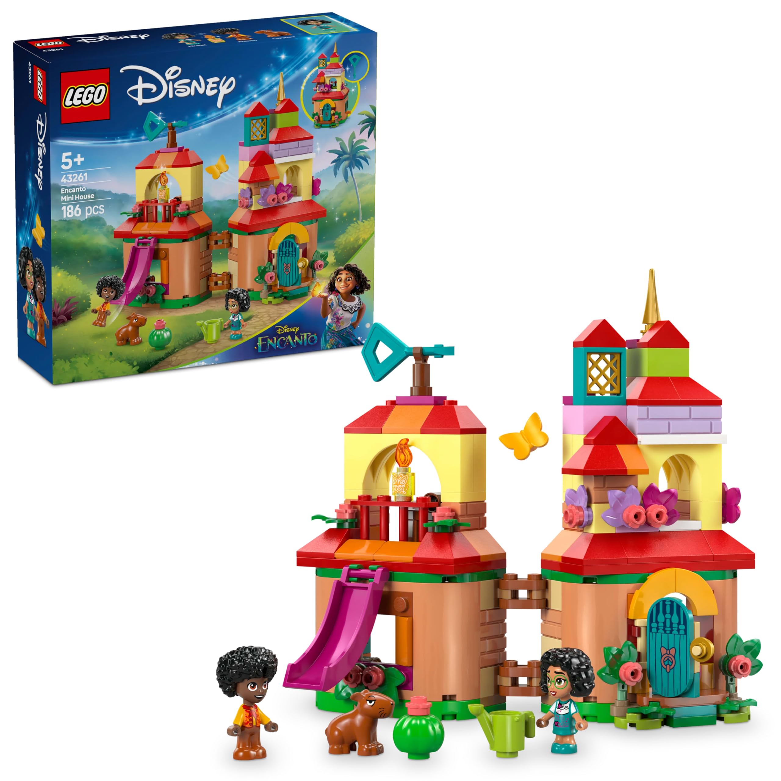 LEGO | Disney Mini Casa de Encanto de Juguete con Micro Muñecos de Familia Madrigal: Mirabel y Antonio, Figura de Capibara y Accesorios Inc. Llave - Regalo para Niñas de 5+ Años 43261