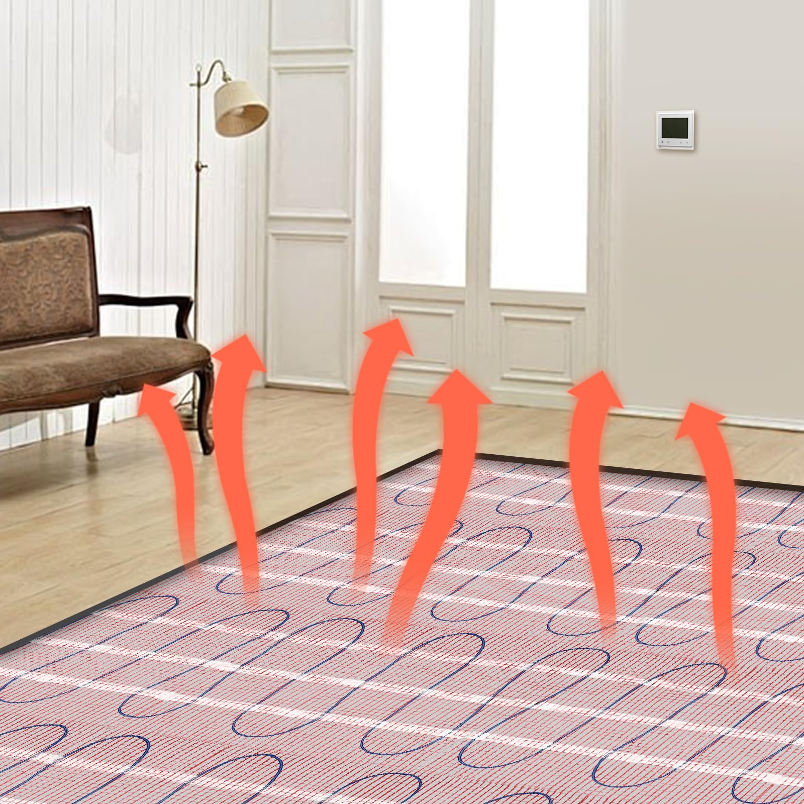 Riscaldamento a pavimento, 3 m²/30 ft², tappetino riscaldante rettangolare, sistema di riscaldamento a pavimento, kit di tappetini per riscaldamento con regolazione precisa della temperatura, 450 W