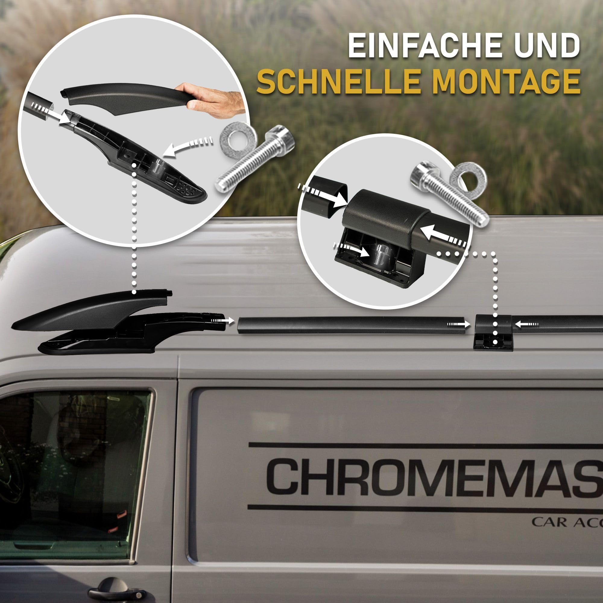 CHROMEMASTER | Dachrelinge Dachträger Kompatibel mit Nissan Primastar L1 KURZ 2021+; Geeignet zur Montage von Dachträgern, Dachboxen und Fahrradträgern | Einfache und Schnelle Montage | Aluminium