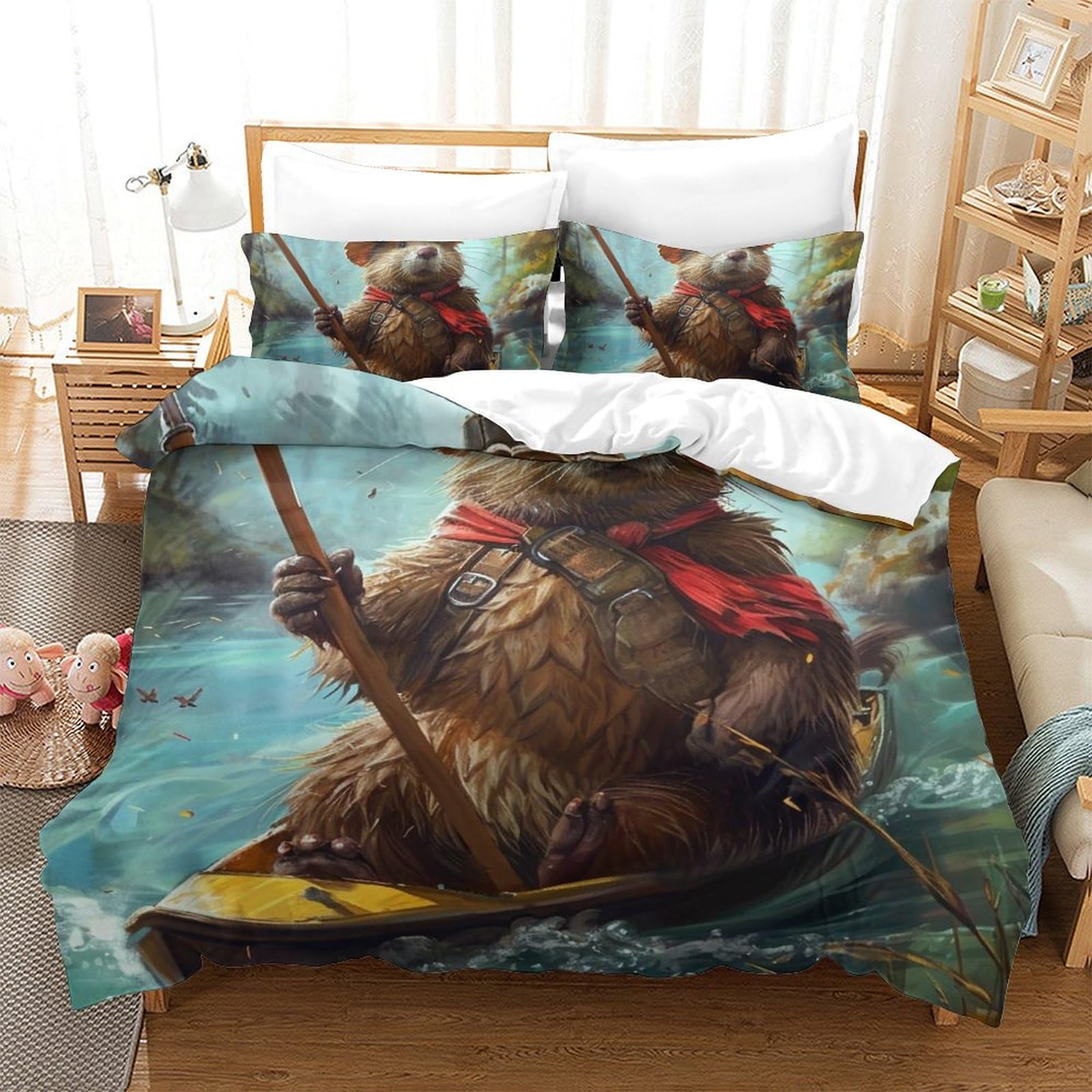 Housse de couette Loutre 3D King 220x240cm avec taies d'oreiller