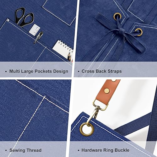 Miniatura 3 de Delantal de Chef para Hombres y Mujeres de Lona con 3 Bolsillos, Delantal Resistente de Trabajo con Espalda Cruzada para Cocinar