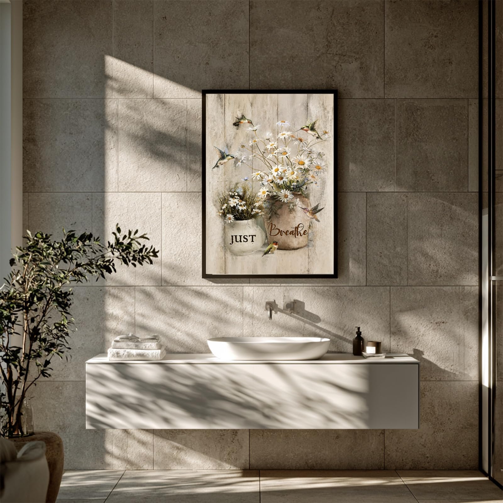 Générique Affiche Encadrée De Fleurs Marguerite Et Colibri, Impression Sur Toile, Art Rustique Ferme, Peinture Murale Élégante, Images Imprimées, Décoration D'intérieur for Salon, Chambre À Coucher