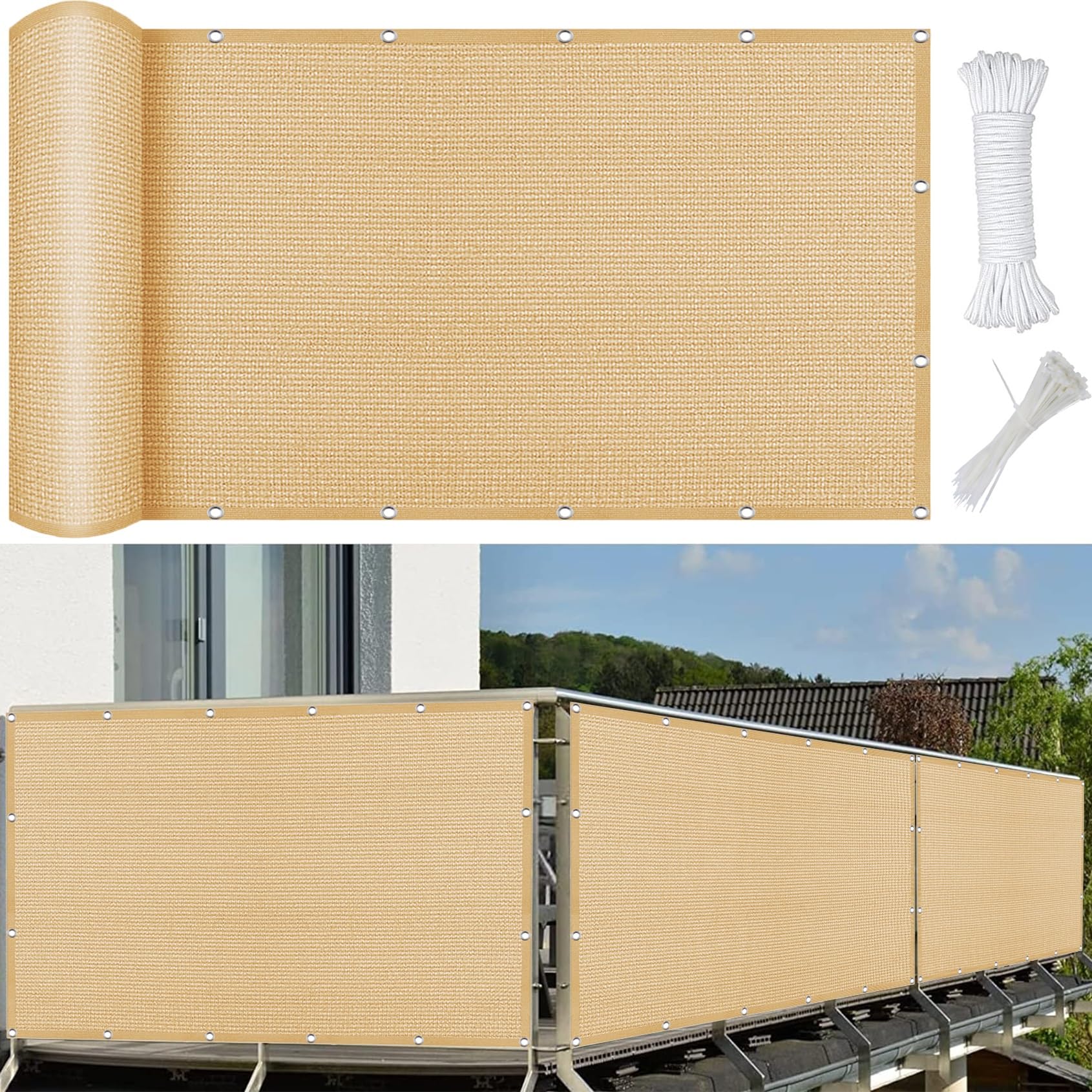 Voile d'ombrage rectangulaire 170x650 cm en HDPE jaune sable pour terrasse