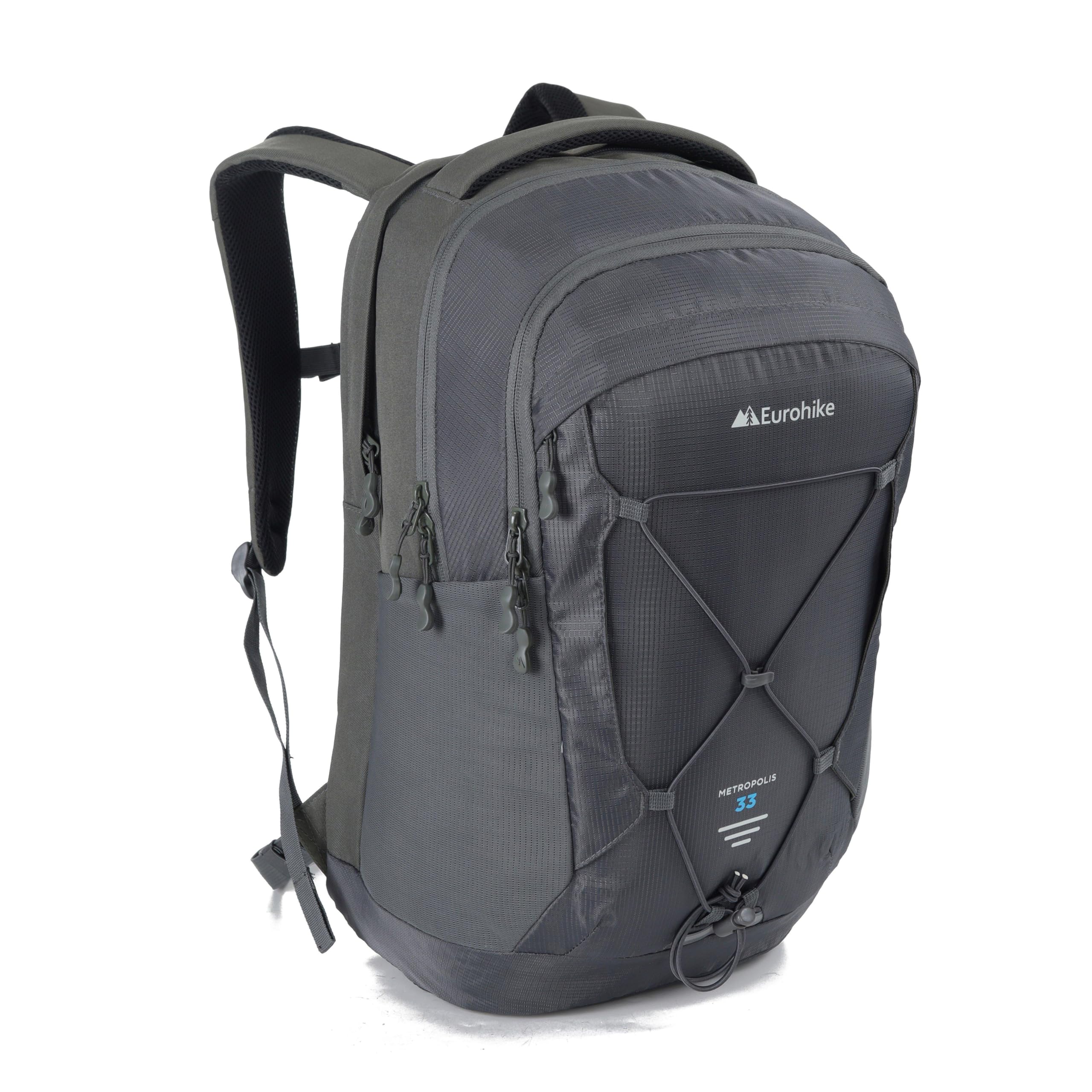 Eurohike Metropolis 33 Litre Backpack with Laptop Sleeve, 33L Daysack, Durable, Adjustable & Ventilated Rucksack, Bag for Men & Women, Ideal for Commuting, School, Work, Hiking & Travel (Grey)