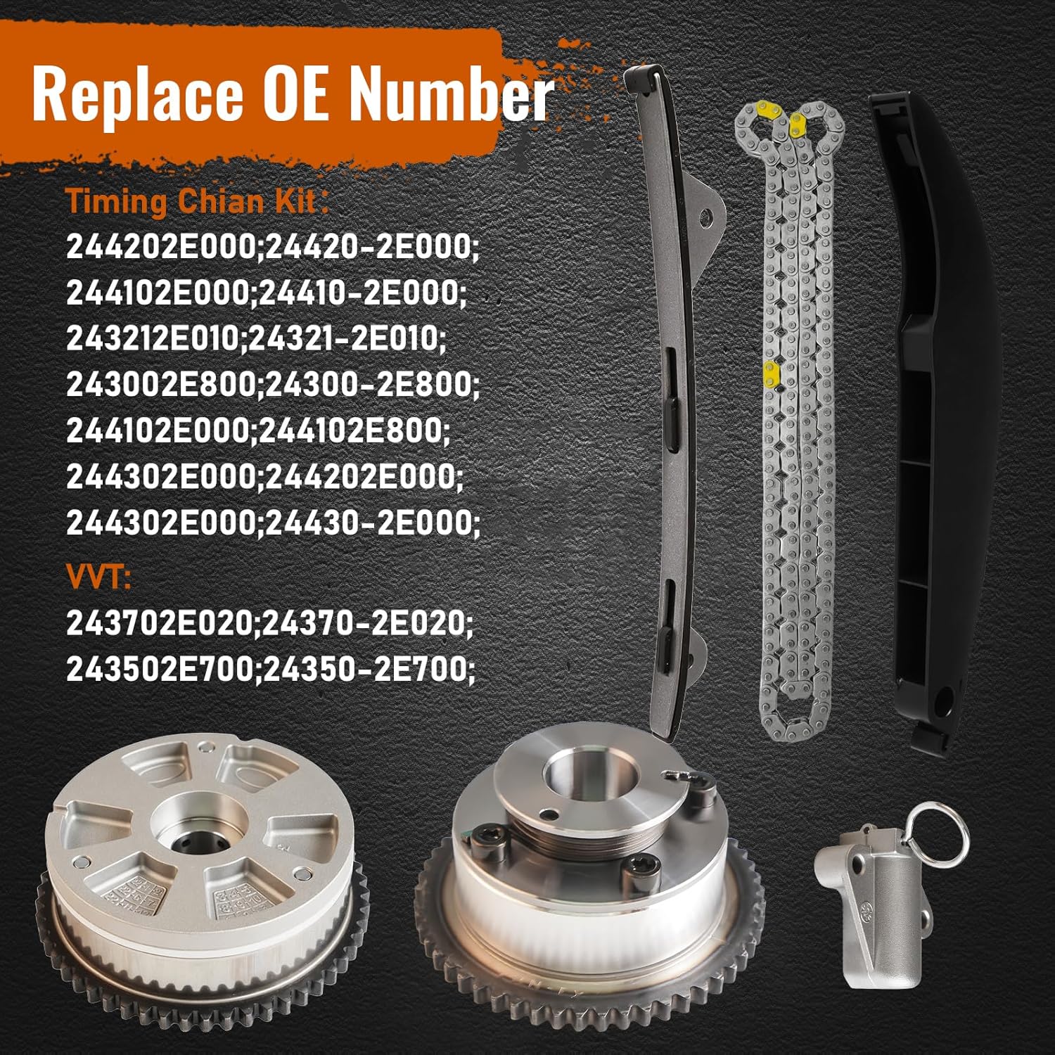 24350-2E700 Timing Chain Kit With w/VVT Camshaft Sprockets Intake And Exhaust For 2017 2021 Hyundai Elantra Kona Veloster For 2017 2022 Kia Forte 2 0l Replace 243212E010 24410 2E000 244102E000