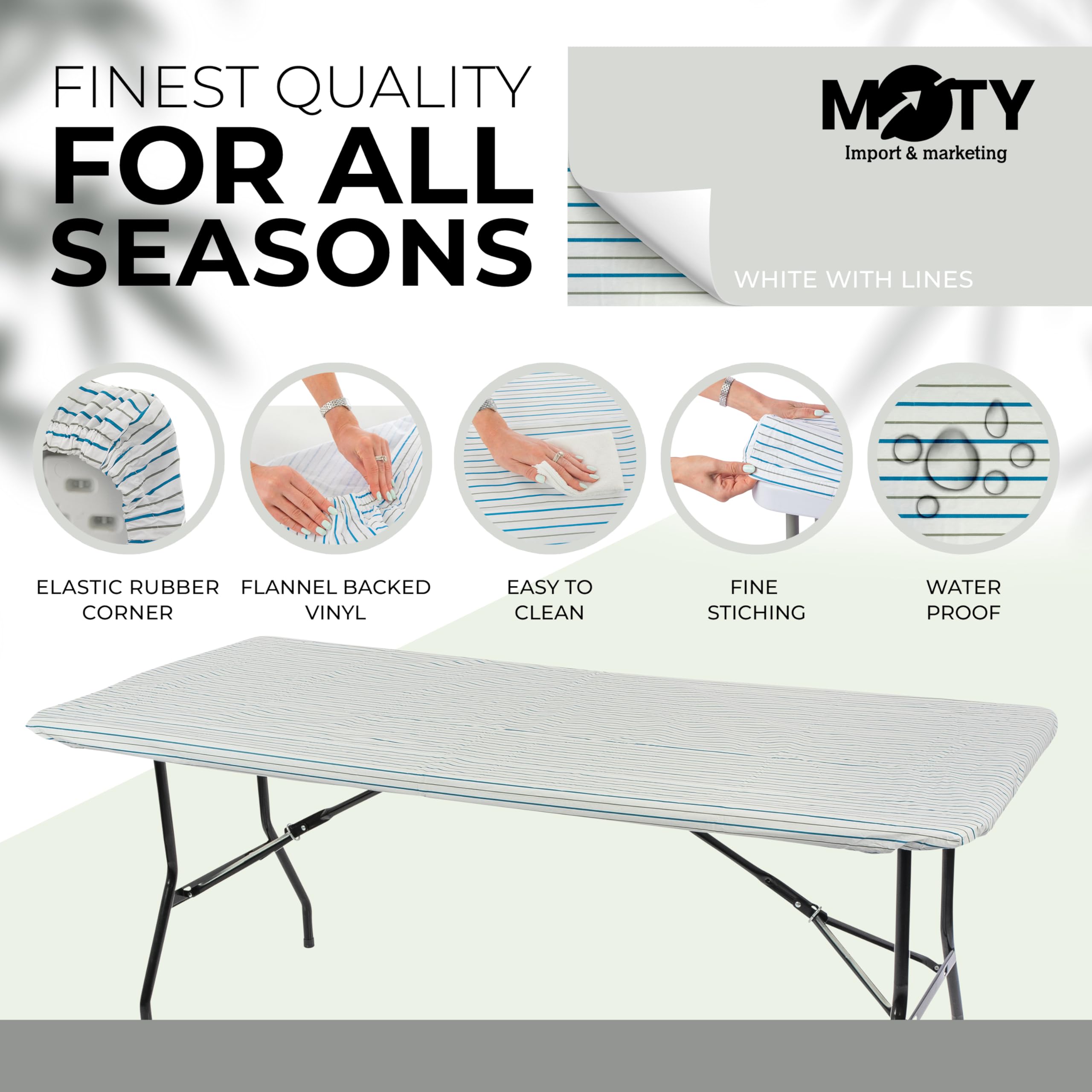 Misaya Tovaglia Rettangolare In Vinile Elasticizzata 76x122 Cm - Bianco, Impermeabile, Antiscivolo, Per Interni/Esterni - 3