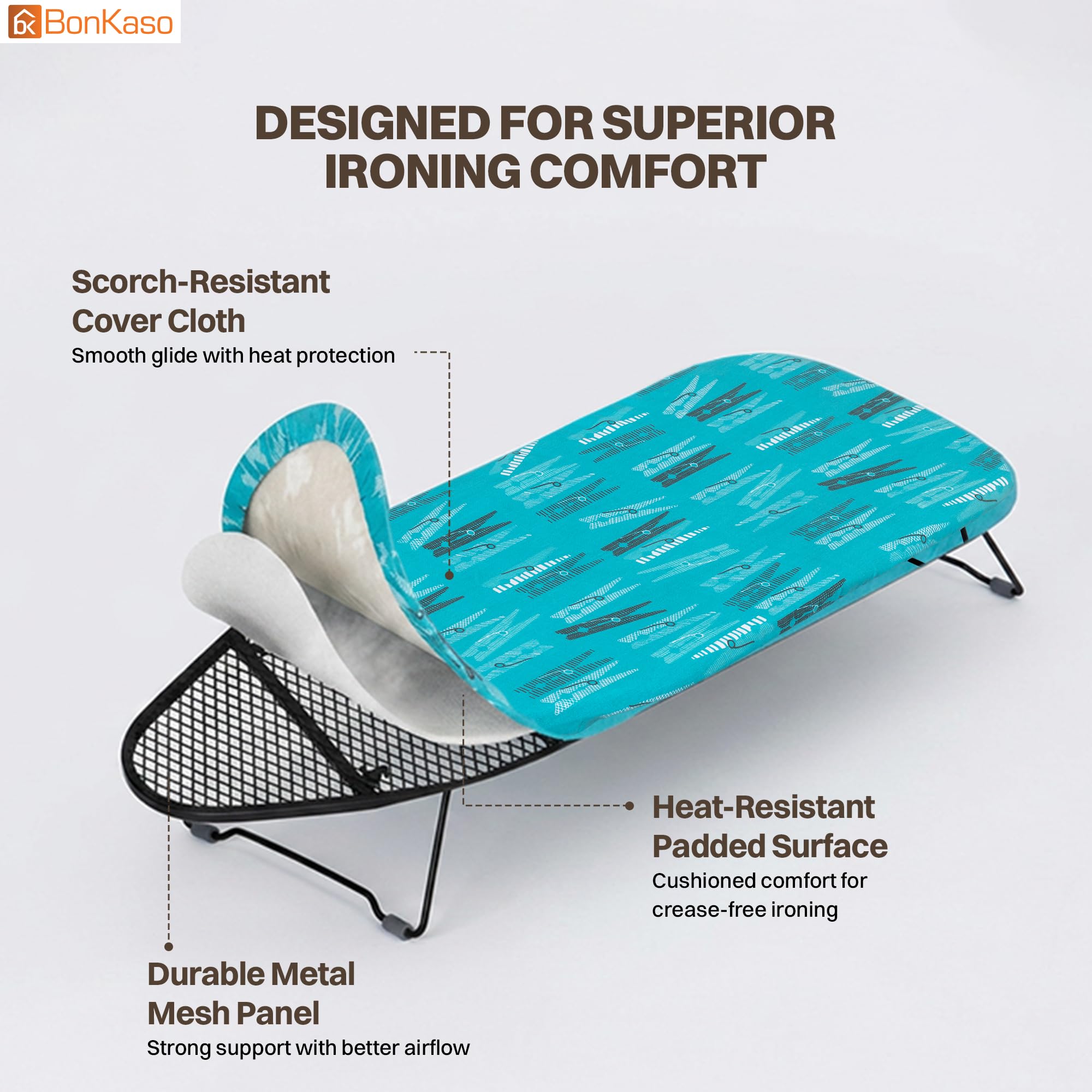 BonKaso Tabletop Ironing Board - Portable & Compact -4