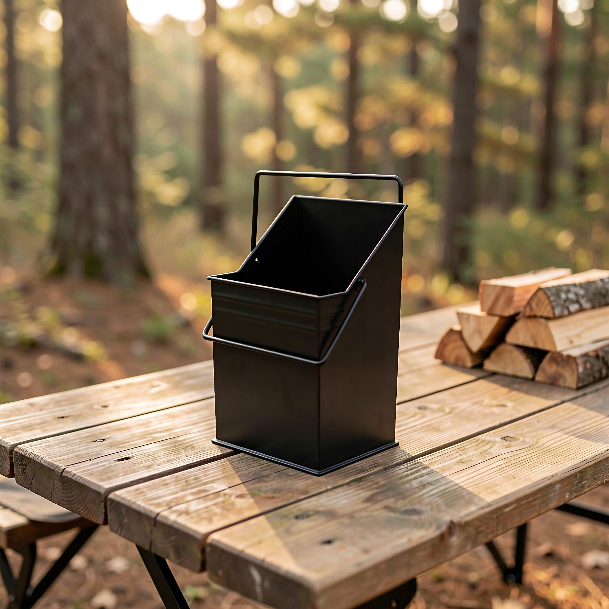 Zerodeko Cubo metálico para Cenizas de Chimenea: contenedor de carbón de Hierro | Cubo multiusos para cenizas de estufa de leña, ideal para fogatas de camping, sin tapa, 15x9x7".