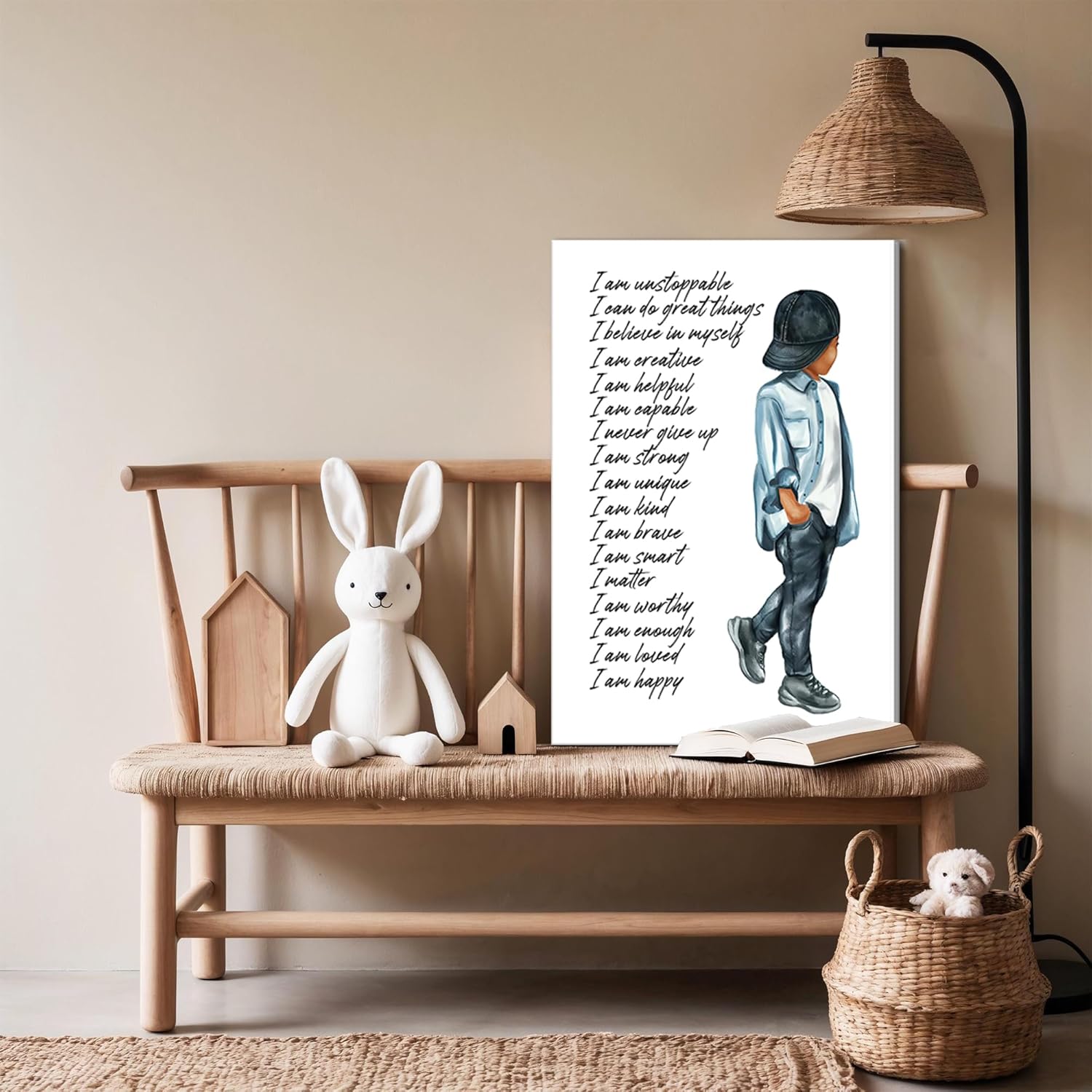 EKZSMQY Motivational Black Boy Wall Art African American Boys Painting Black Boy Positive Affirmation Prints Wall Decor Inspirational Quotes Canvas Poster for Kids Bedroom Playroom 16x24 Inch