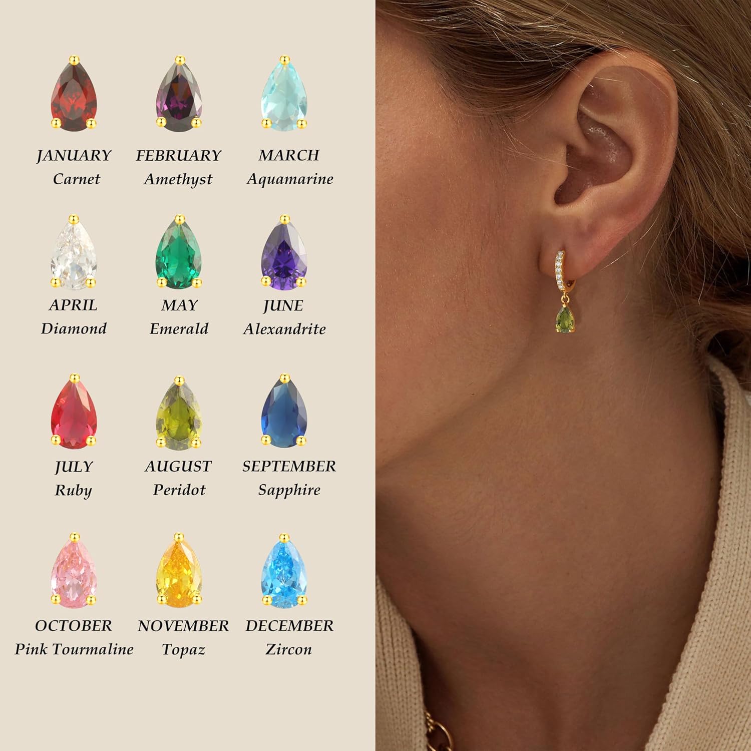 TOBENY Dangle Earrings for Women Trendy 14K Gold Plated Hypoallergenic Drop Hoop Earrings Dainty Diamond Green Emerald Birthstone Huggie Earrings for Birthday Gifts - Image 3