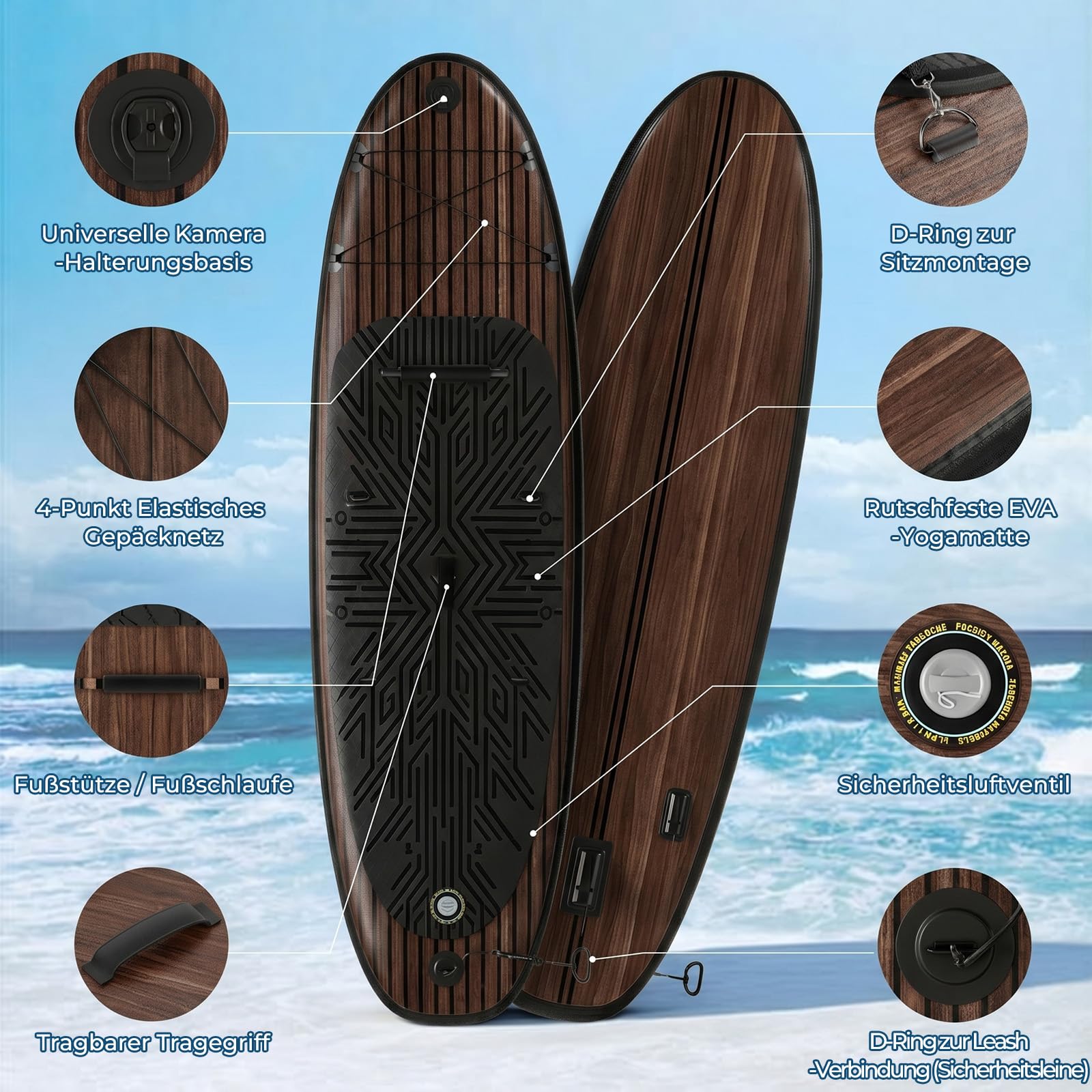 JUMMICO SUP Board Set Aufblasbar, Stand Up Paddling Board mit 2-in-1-Sup Paddel und Sitz. Geeignet zum Sitzen, Liegen. Standup Paddle Boards mit Kamerahalterung und Zubehörset, für Bequeme Nutzung.