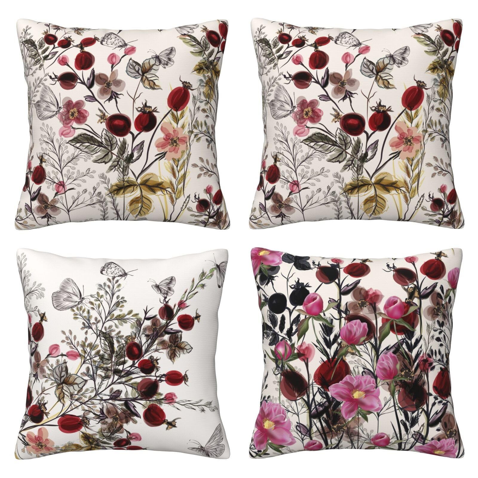 Bshuey Pillow Covers 18x18 Inch Set of 4 Vintage Flower Throw Pillow Covers Retro Floral Plants Farmhouse Cushion Case Decor for Sofa Couch Bedroom