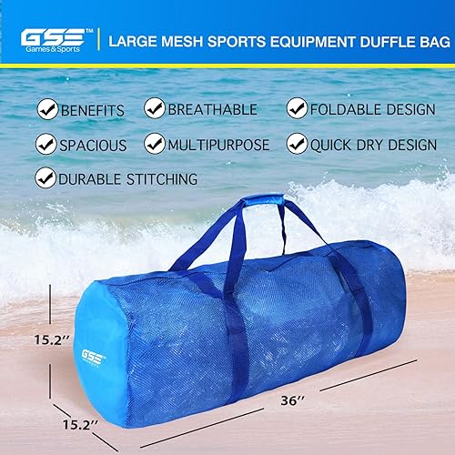Miniatura 2 de Bolsa deportiva de malla grande de alta resistencia, color azul, bolsa seca, equipo de buceo, bolsa de buceo con cremallera. Ideal para