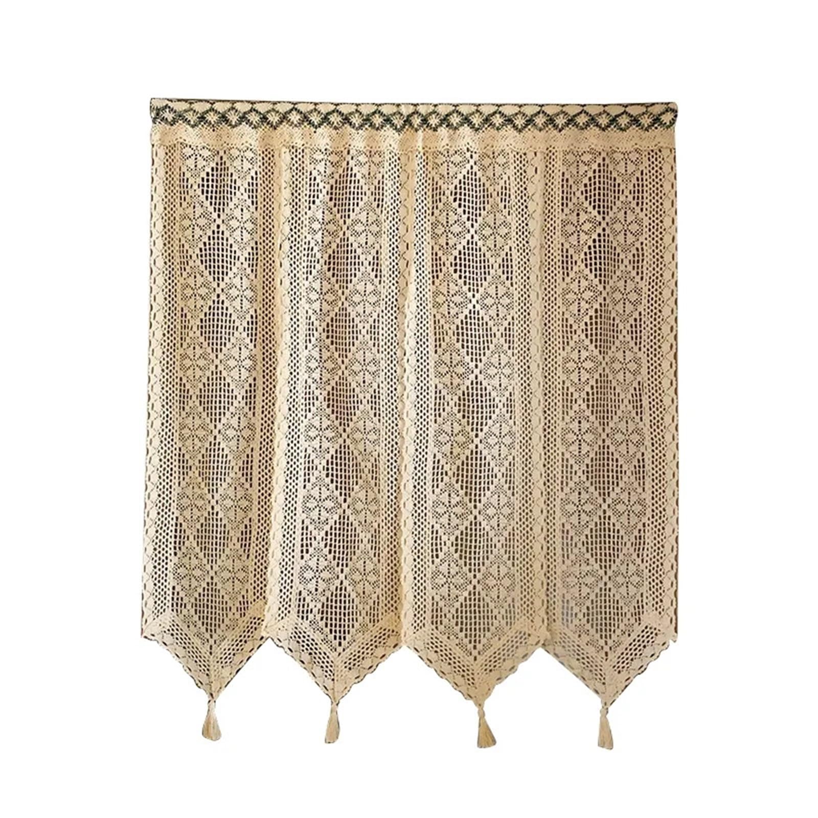 ERHTGUO Door Curtains With Tassel For Doorways Lace Hollow Partition Crocheted Curtain Home Decoration For Living Room/Balcony(THROUGH ROD_100CM W X 60CM H)