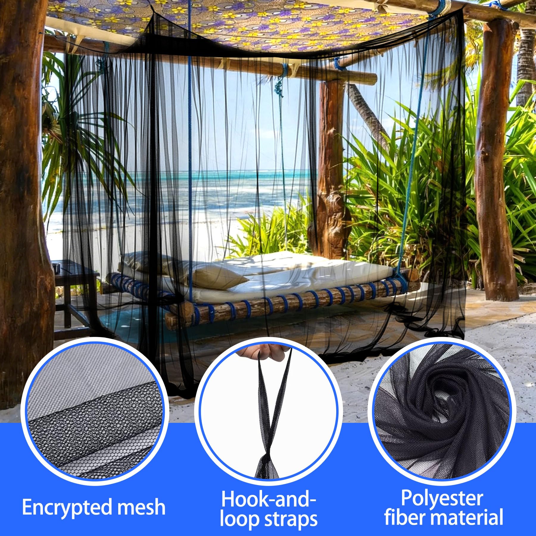 Moskitonetz Outdoor 300x300x250cm, Insektenschutz für Pavillon Garten Terrasse Camping Bett, 220 Mesh Feinmaschig mit 1 Tür (Schwarz)