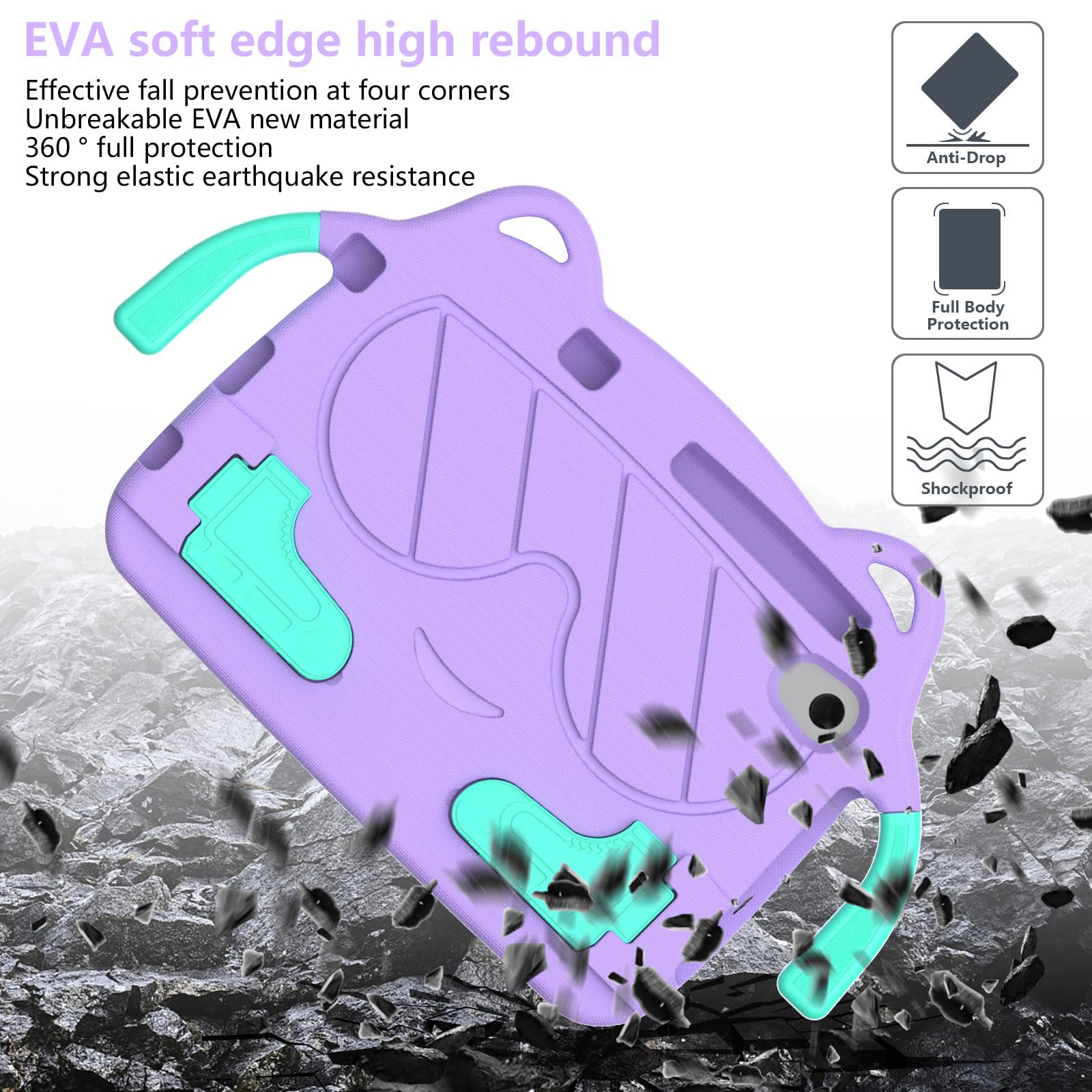 TB-125FU/128FU/128XU Coque légère en EVA + PC pour enfants avec support résistant aux chocs pour Lenovo Tab M10 Plus 3ème génération 10,6" avec poignée et bandoulière (violet)