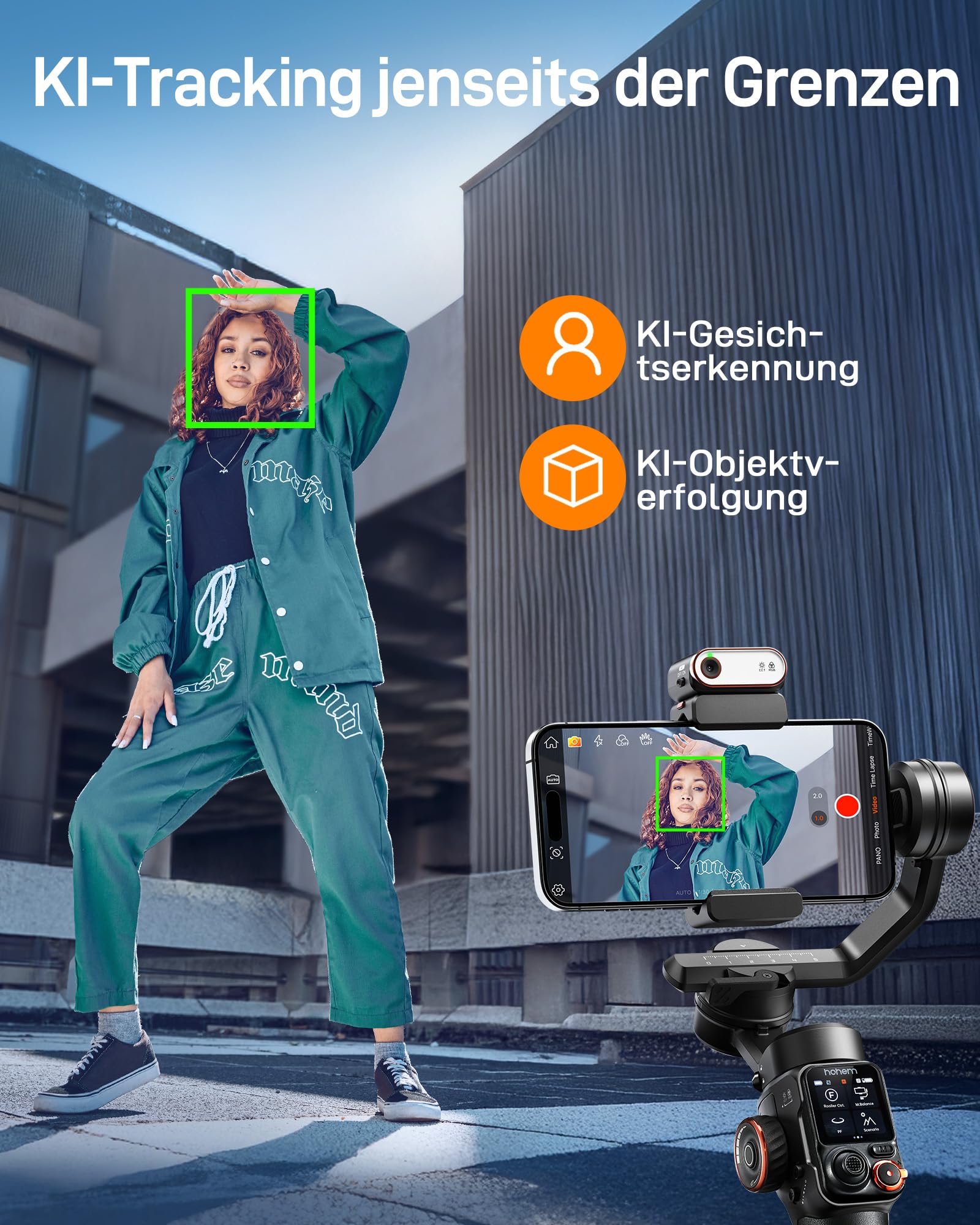 hohem iSteady M7 Gimbal Smartphone mit AI-Tracker, Gimbal Stabilisator für Phone, 1,4 Zoll Abnehmbarer Touch-Fernbedienung, Eingebauter Verlängerungsstab, Fülllicht, für Video, YouTube