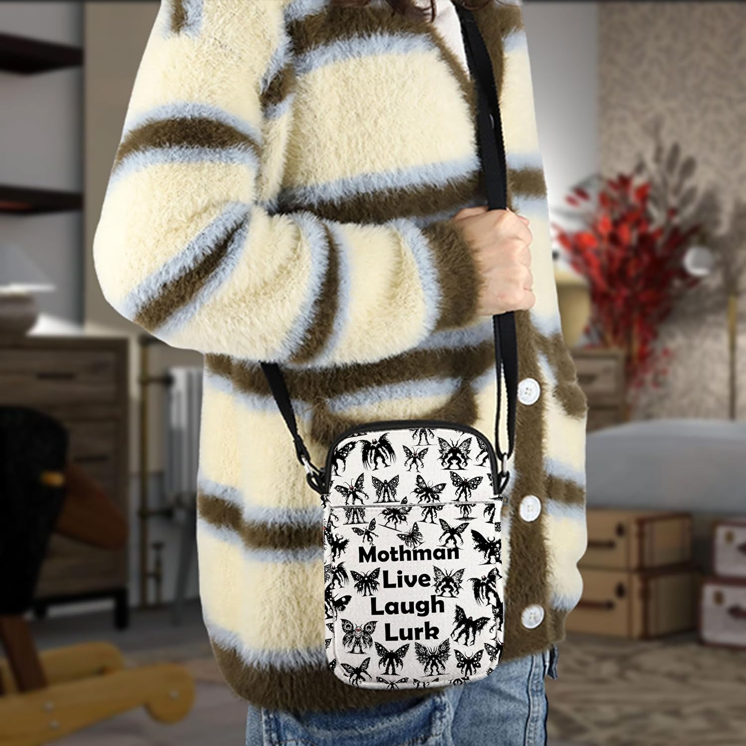 MNIGIU Mothman Cryptid Crossbody Bag Mothman Lover Gift Mothman Live Laugh Lurk Shoulder Bag Cryptozoologist Gift - Image 5