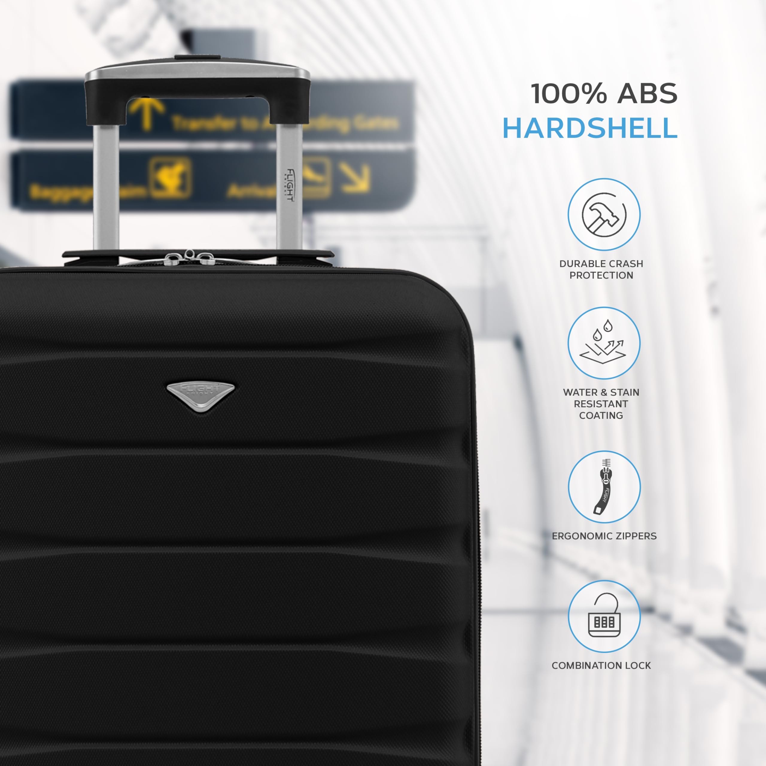 Flight Knight 55 x 40 x 23 cm Cabin Bag, Suitcase for Lufthansa & Over 30 Airlines Including British Airways, EasyJet Travle Bag- Lightweight Durable 4 Wheel Carry On Suitcase, Hard Shell- 55x40x23