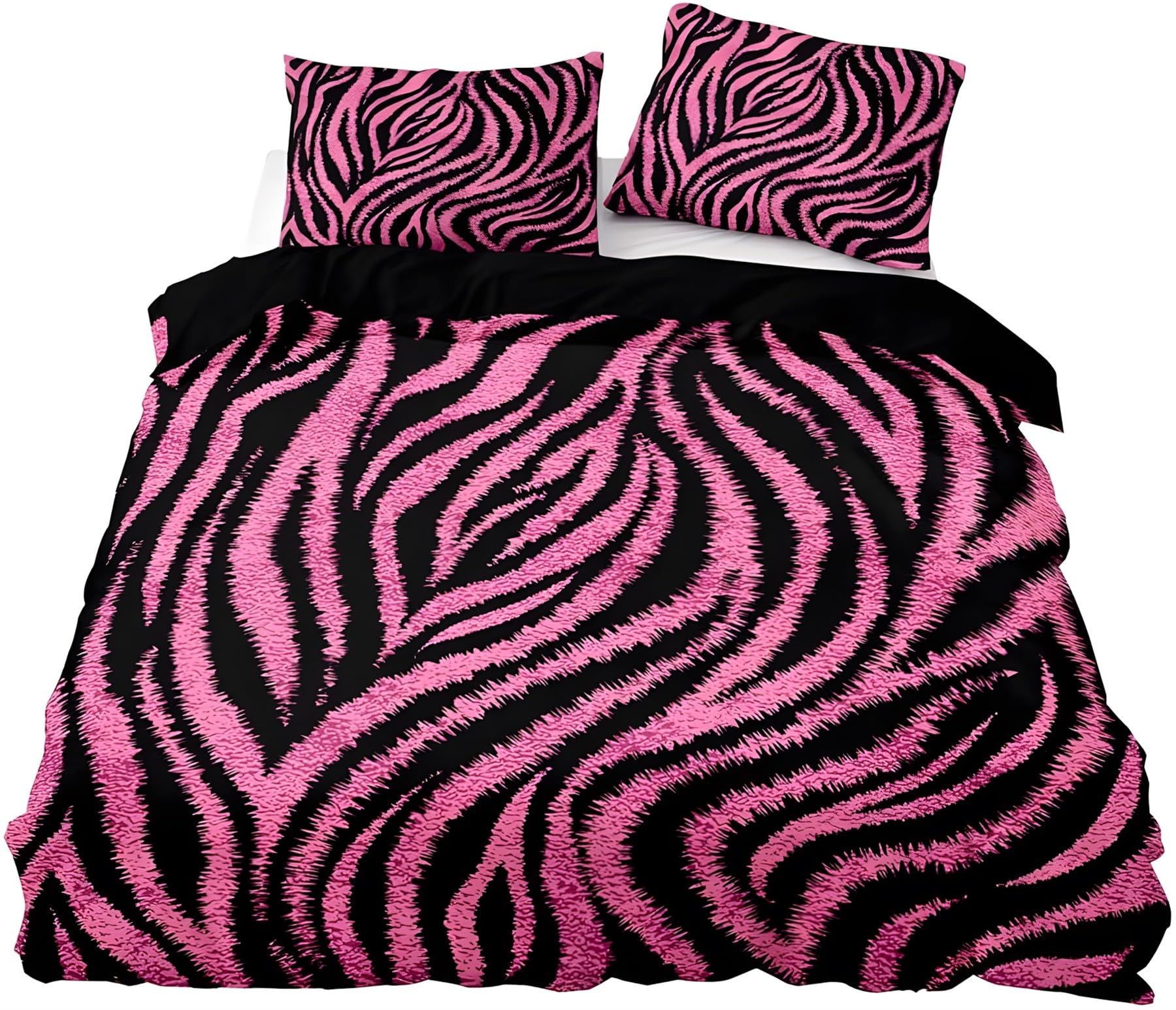 Housse de couette 240 x 260 rose motif zèbre parure de lit 2 personnes microfibre